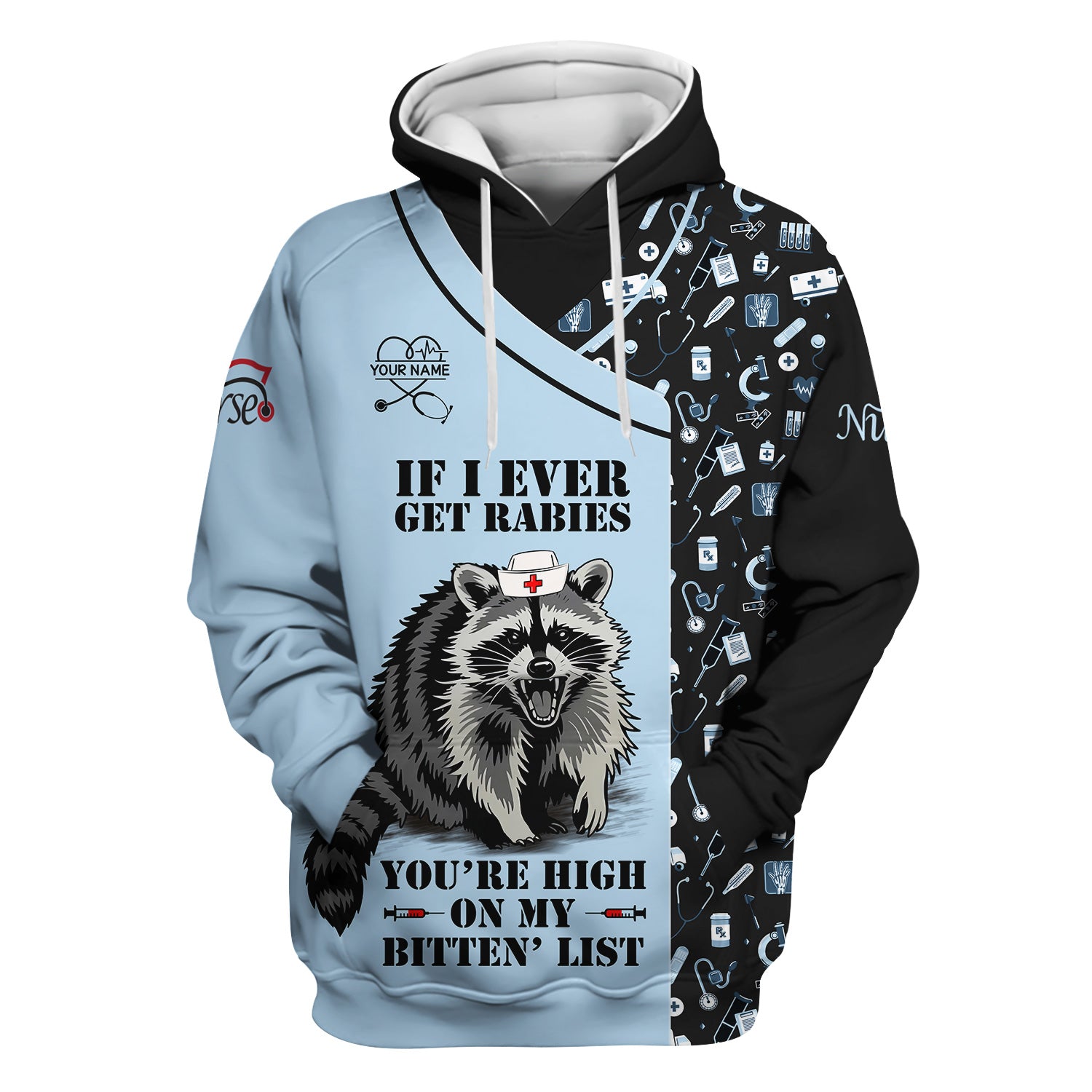 Custom Name Funny Nurse Scrub Top - You're High On My Bitten List - Gift for RN LPN CNA Healthcare Staff