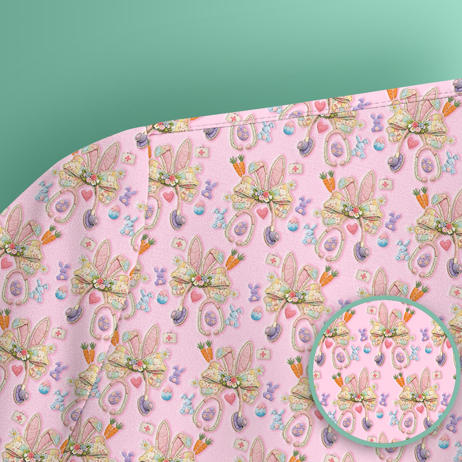 Easter Bunny Stethoscope Pastel Print Scrub Top, Comfortable Scrubs for Nurses