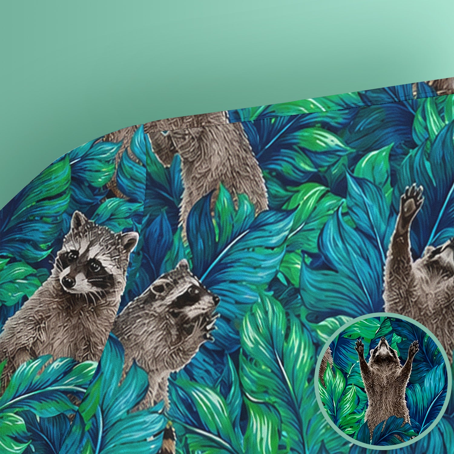 Tropical Raccoon Jungle Leaves Pattern Scrub Top, Comfortable Scrubs for Nurses