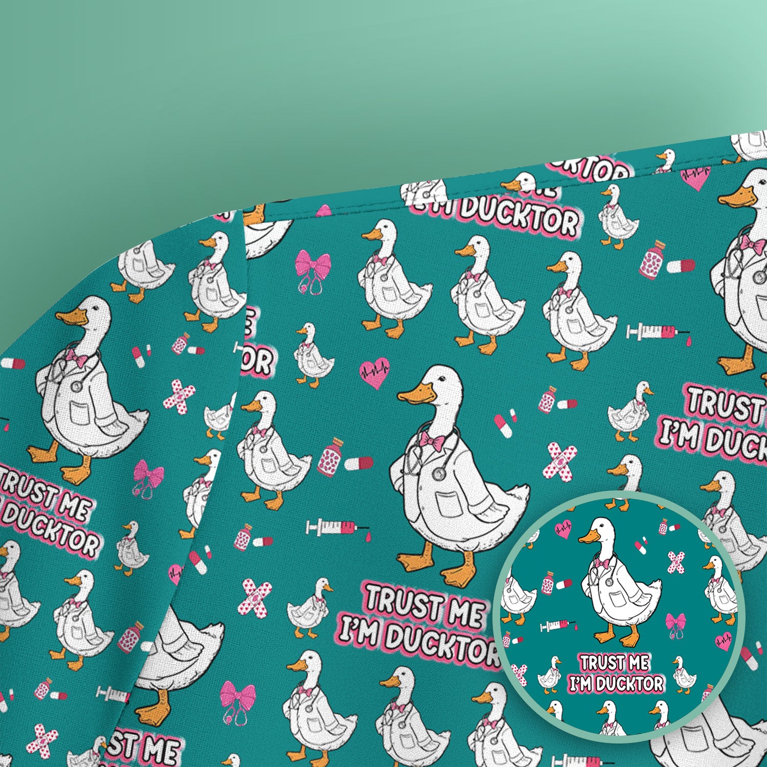 Trust Me I'm Ducktor Scrub Top, Funny Duck Pattern Scrub Shirt, Breathable Fabrics Nursing Uniform For Women