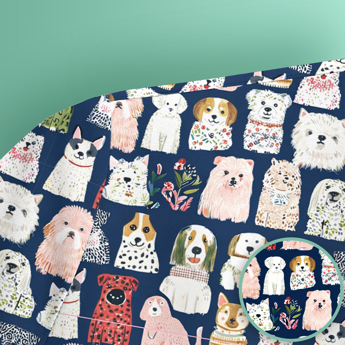 Cute Cartoon Dog Breeds Pattern Scrub Top, Comfortable Scrubs for Nurses