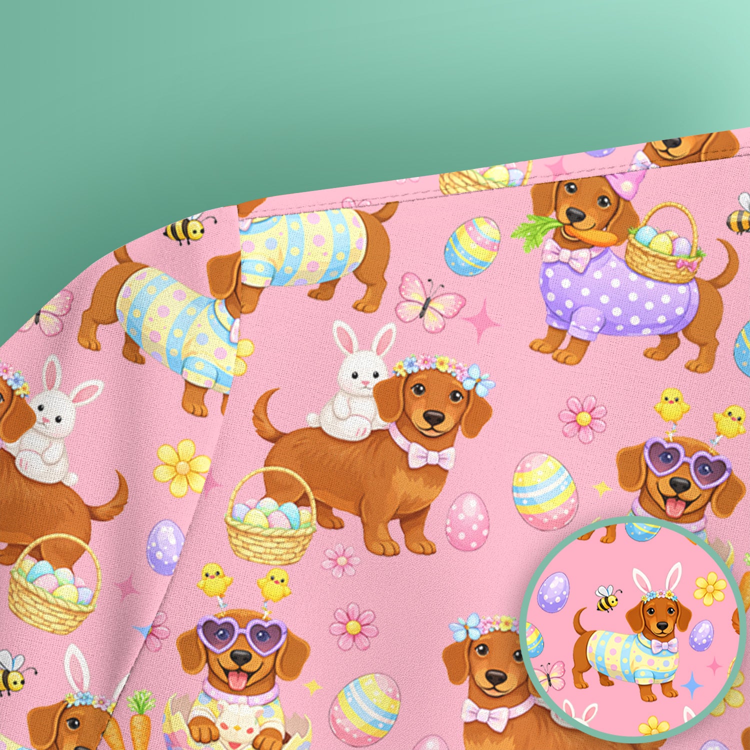 Cute Easter Dachshund Dog Pattern Scrub Top, Breathable Healthcare Uniform Top