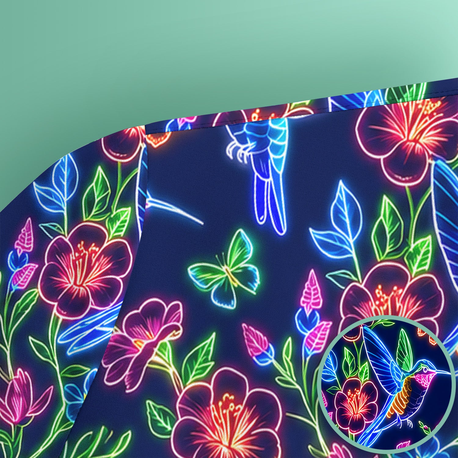 Neon Hummingbird Floral Garden Pattern Scrub Top, Comfortable Scrubs for Nurses