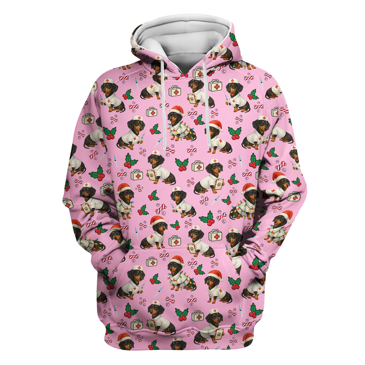 Dachshund Nurse Christmas Scrub Shirt - Cute Sausage Dog Scrub Top Multi Colors - Funny Holiday Nursing Workwear with Pockets