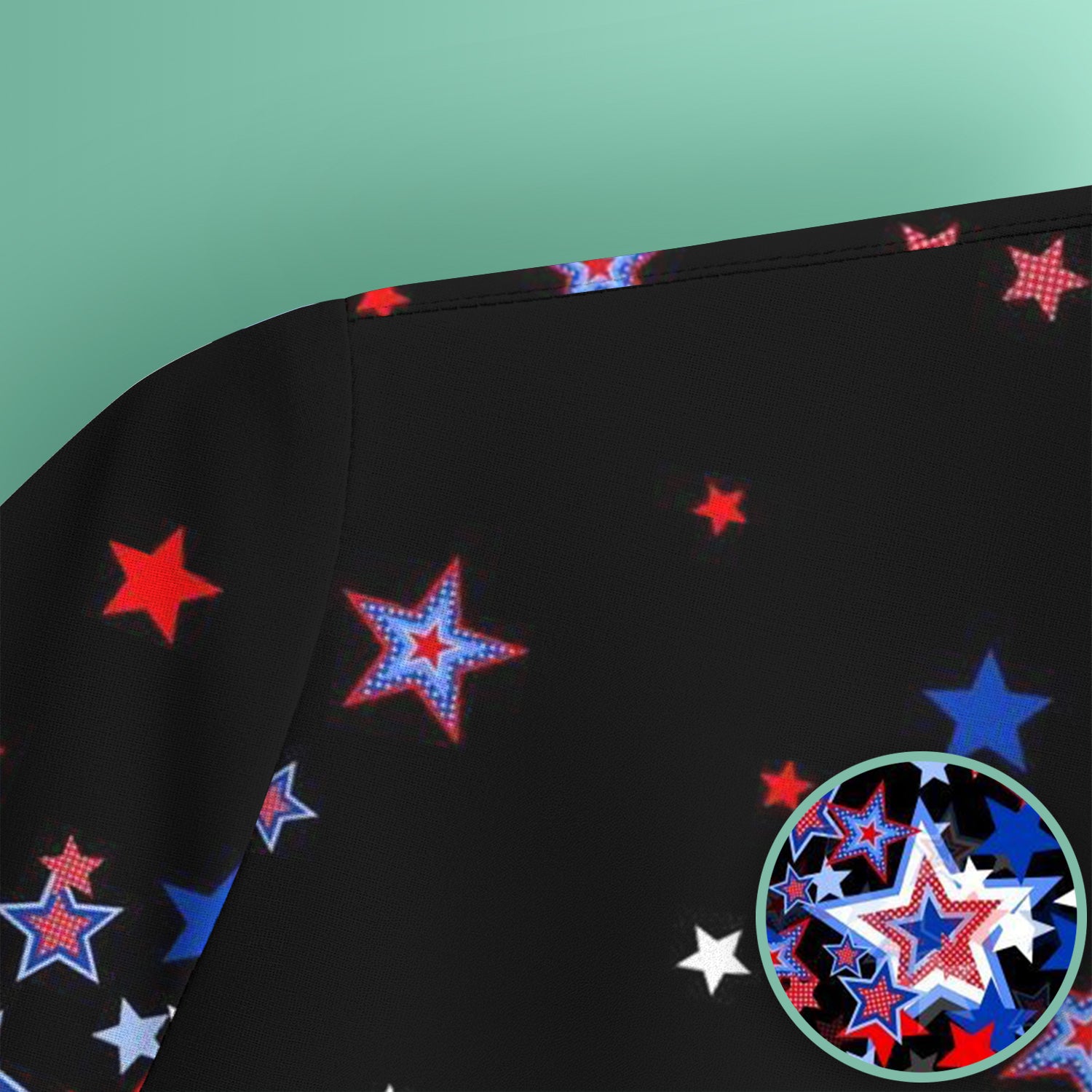 Festive Patriotic Red Blue Star Pattern Scrub Top, Comfortable Scrubs for Nurses