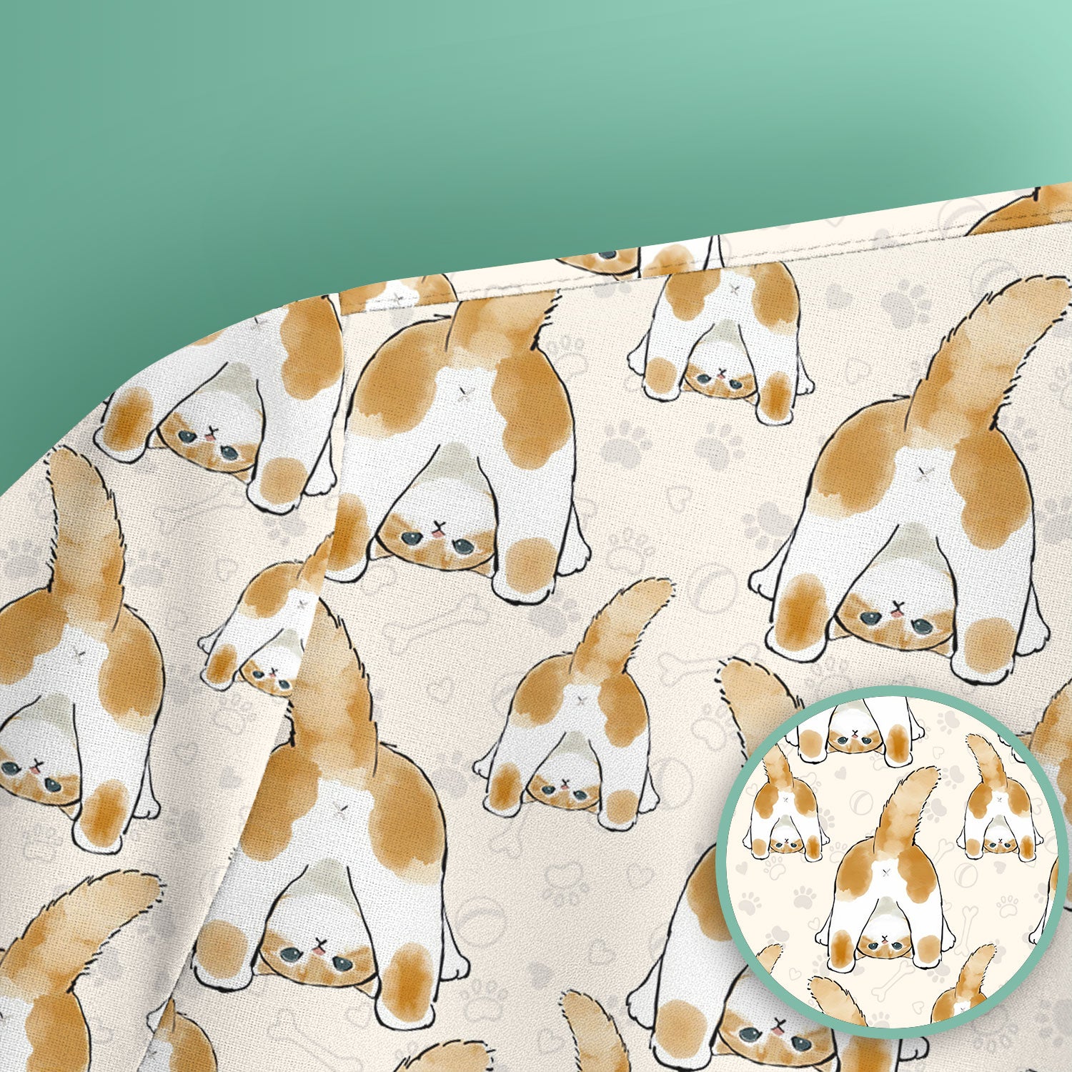 Cute Cat Butt Nurse Scrub Top, Cat Pattern Medical Shirt For Pet Lover, Breathable Fabrics Nursing Uniform