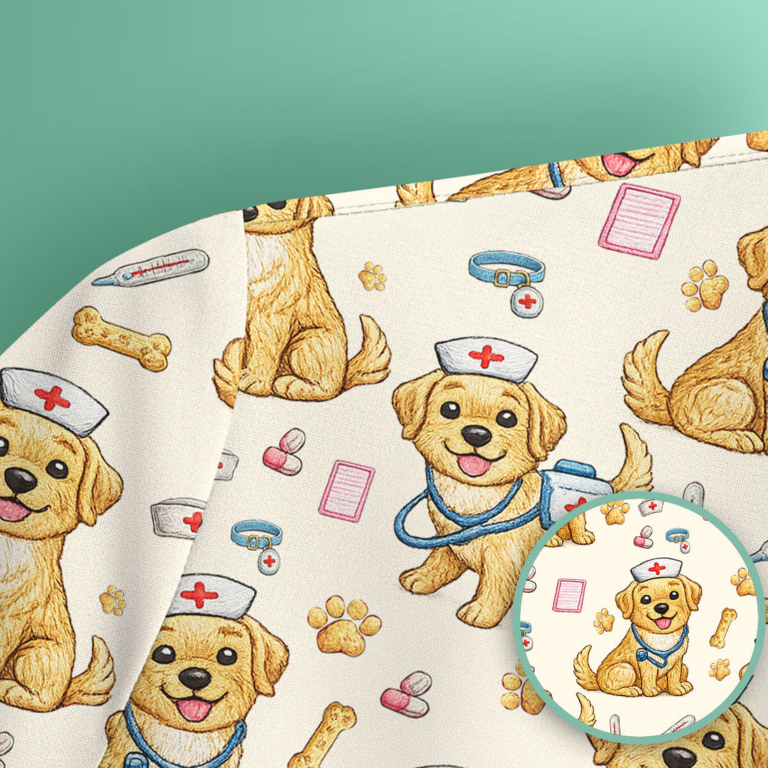Cute Puppy Nurse Medical Print Scrub Top, Comfortable Scrubs for Nurses