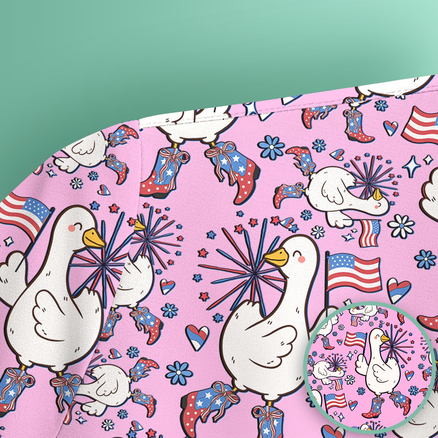 Patriotic Goose With USA Flag Fireworks Scrub Top, Comfortable Scrubs for Nurses