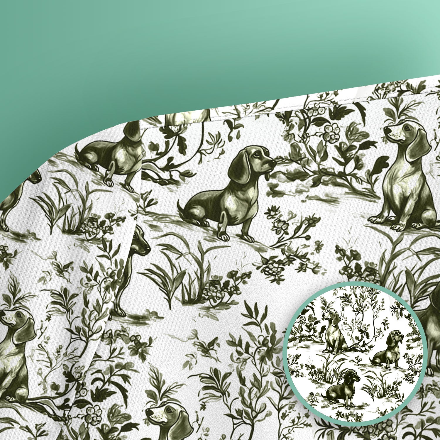 Toile de Jouy Dog Scrub Top – Elegant Blue Dachshund Pattern – Cute Medical Uniform for Nurses, Vets, and Animal Care Workers