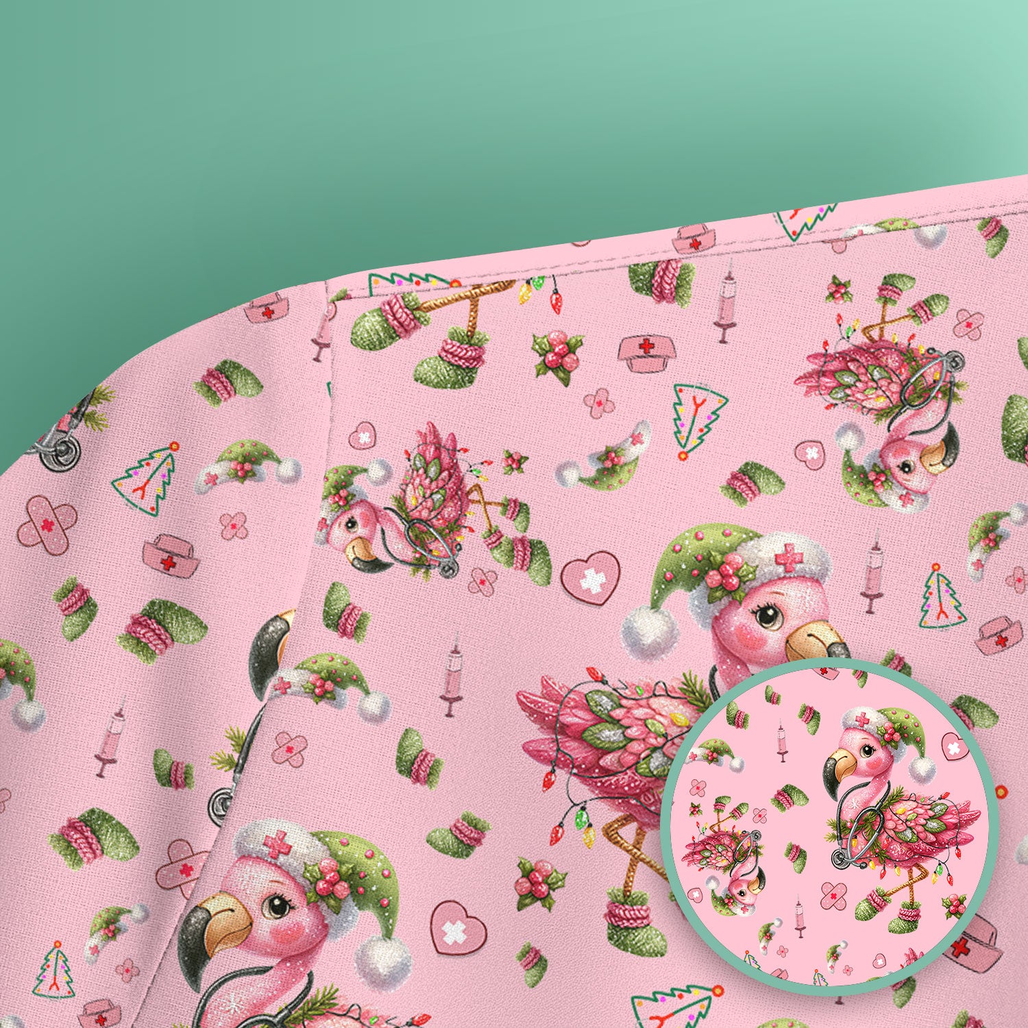 Flamingo Scrub Top for Nurse - Funny Christmas Medical Shirt - Holiday Christmas Gift for Healthcare Workers