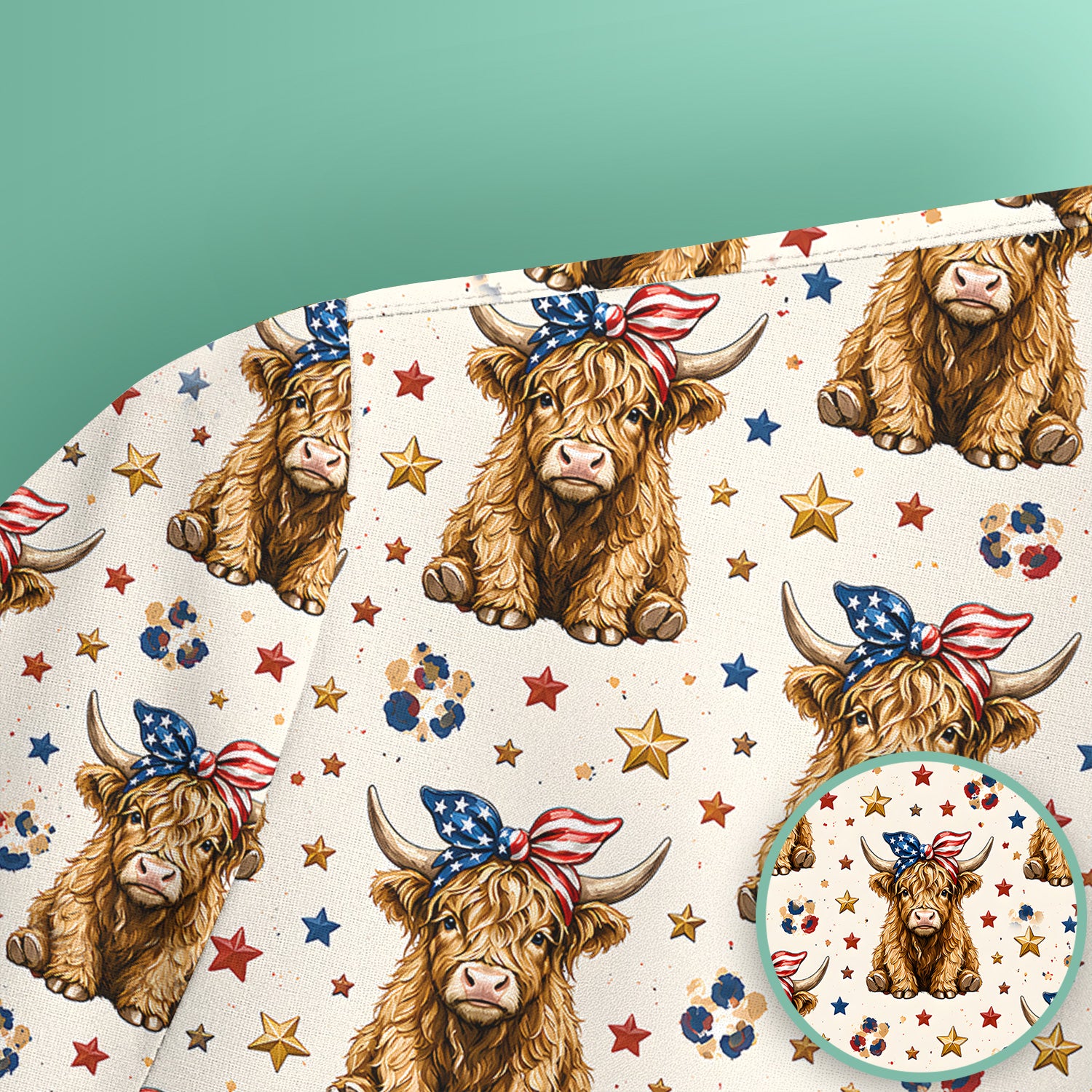 Patriotic Highland Cow Nurse for RN & CNA, Americana Farm Animal Healthcare Workers Medical Uniform Scrub Top, Comfortable Scrubs for Nurses