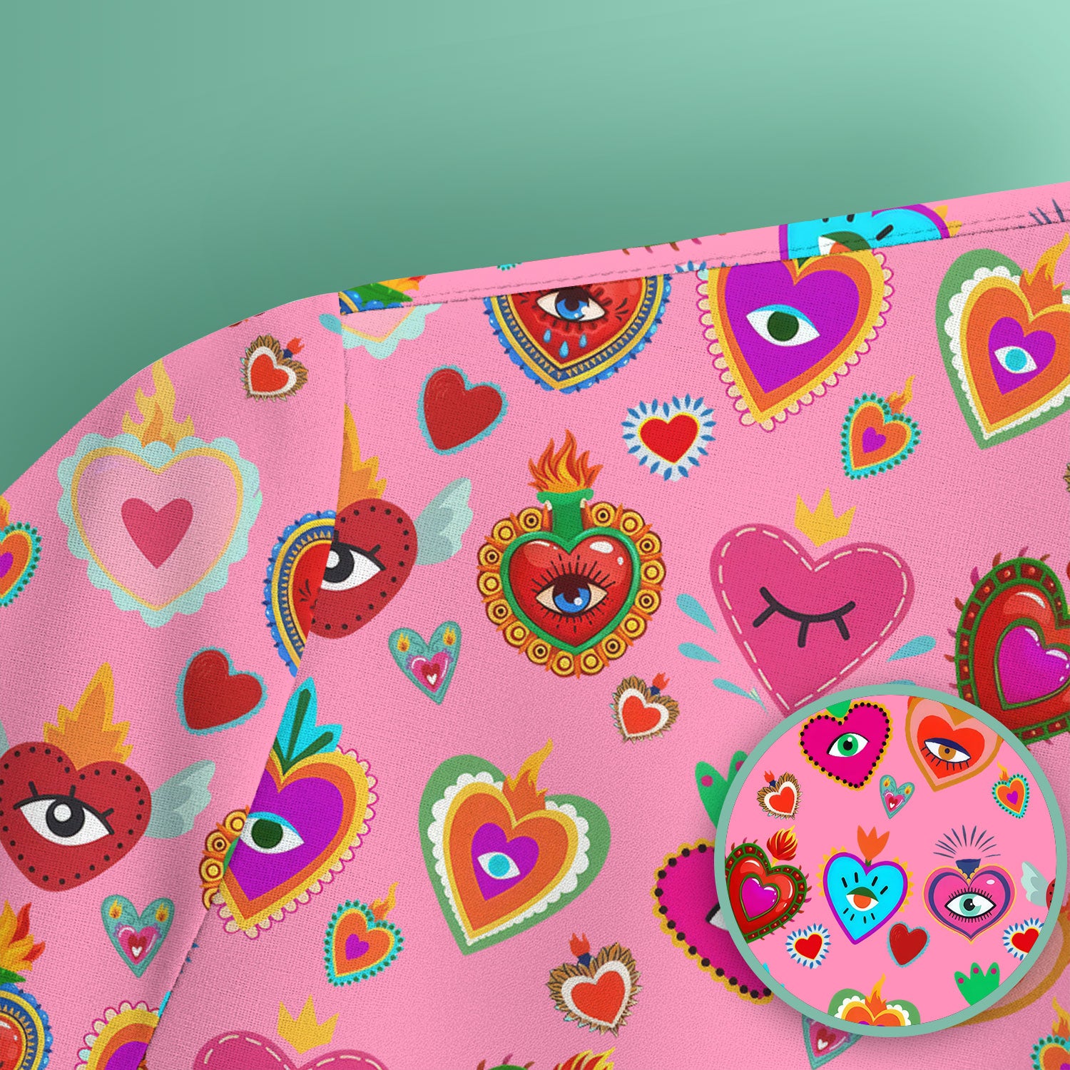 Valentine Colorful Sacred Heart Print Medical Scrub Top, Comfortable Scrubs for Nurses