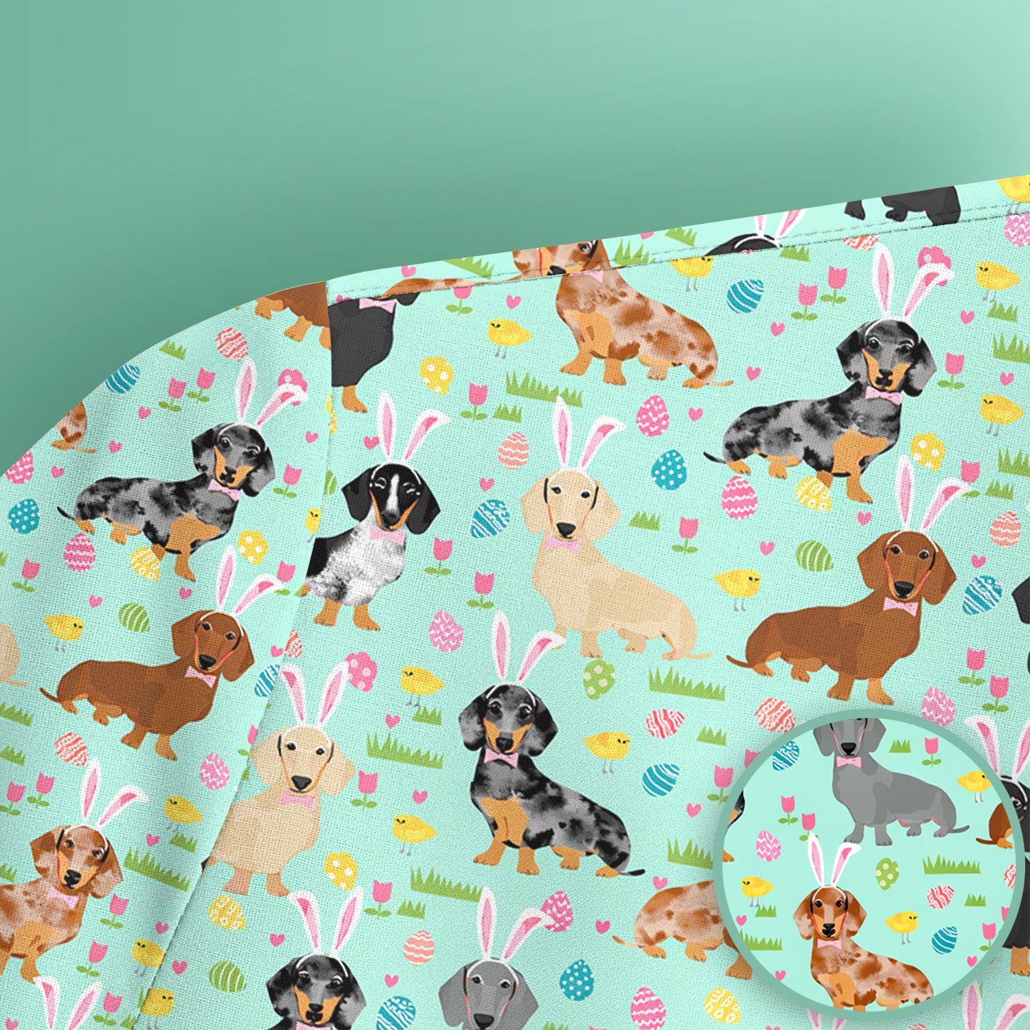 Easter Dachshund Dog Pattern Scrub Top, Comfortable Scrubs for Nurses