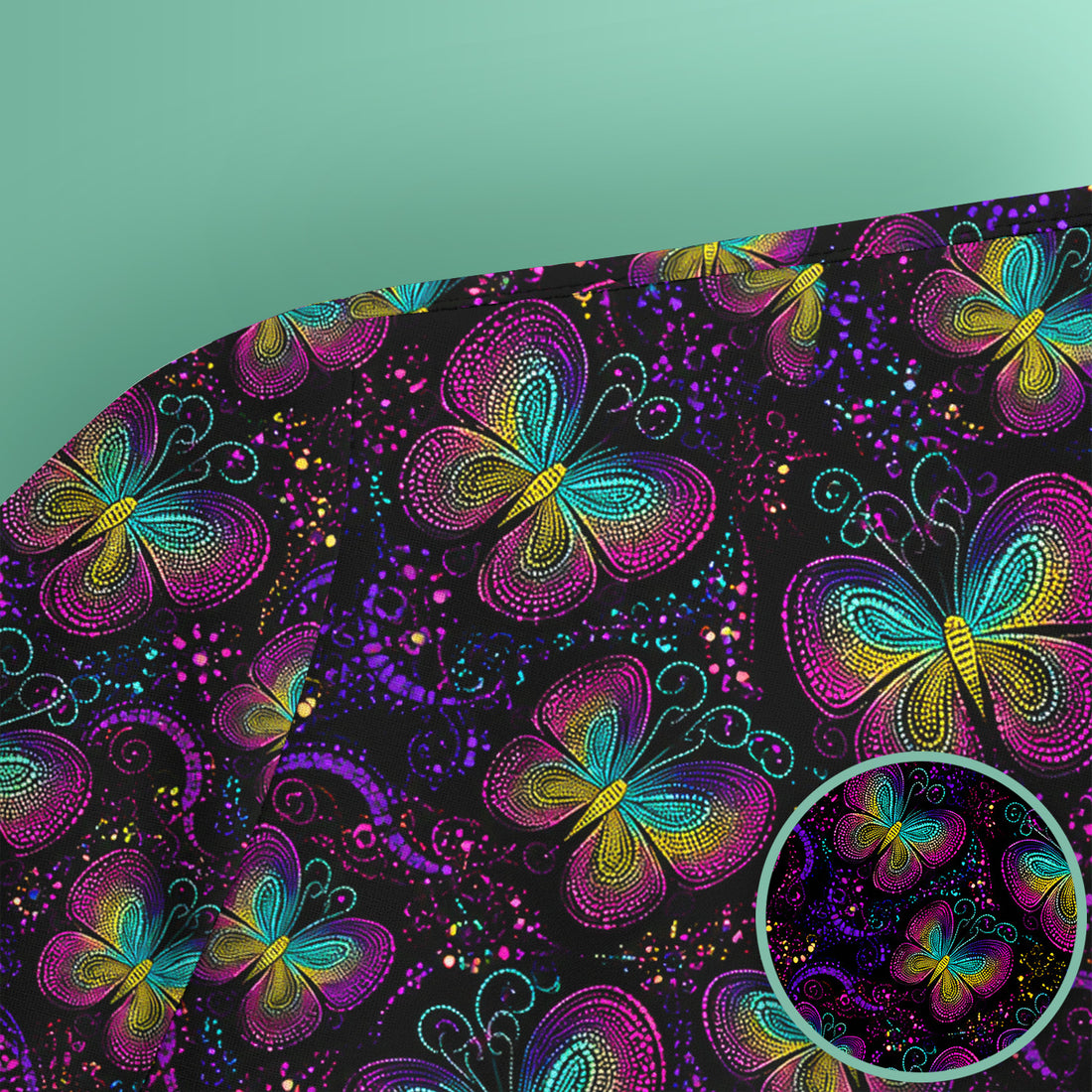 Cute Neon Butterfly Swirl Pattern Scrub Top, Comfortable Scrubs for Nurses