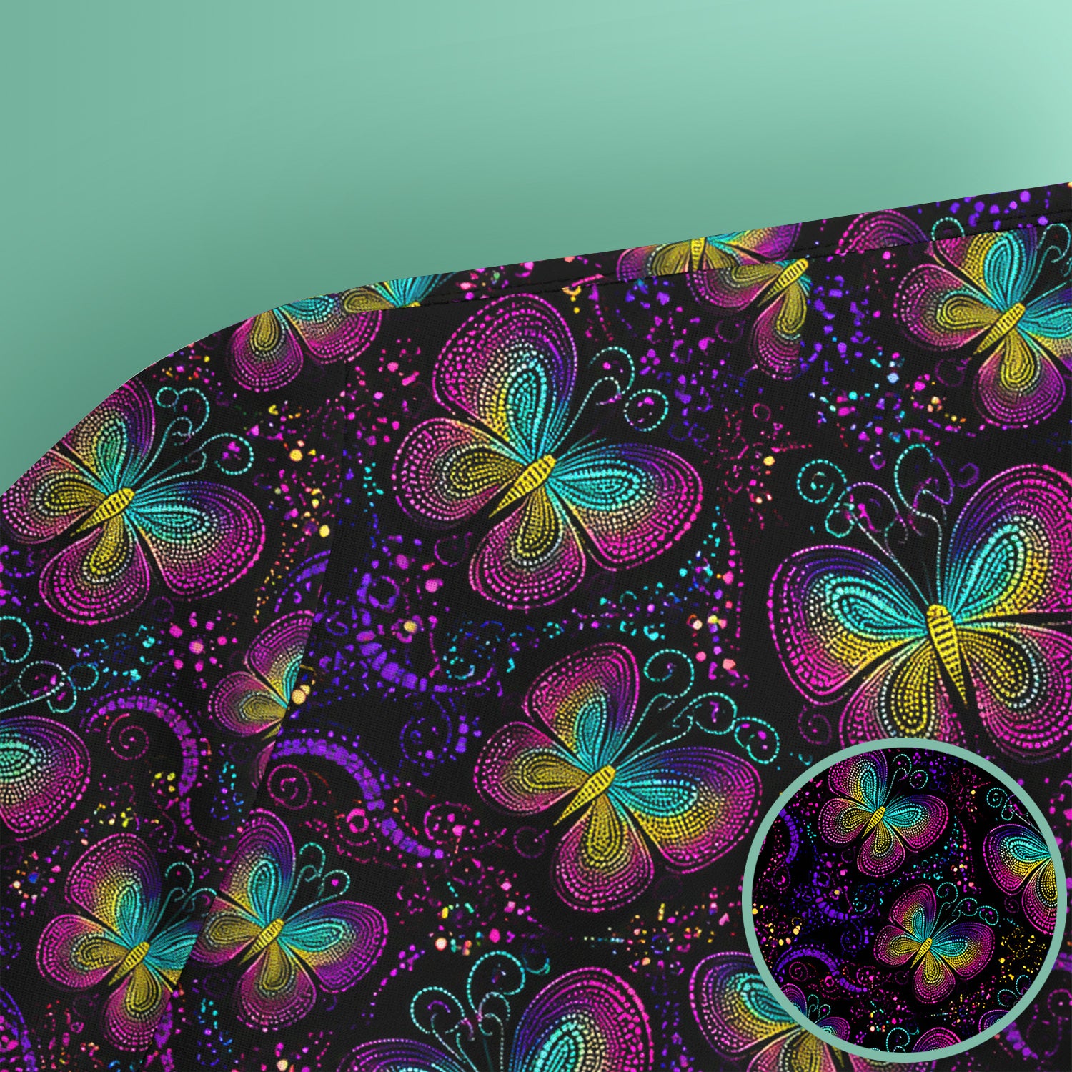 Cute Neon Butterfly Swirl Pattern Scrub Top, Comfortable Scrubs for Nurses