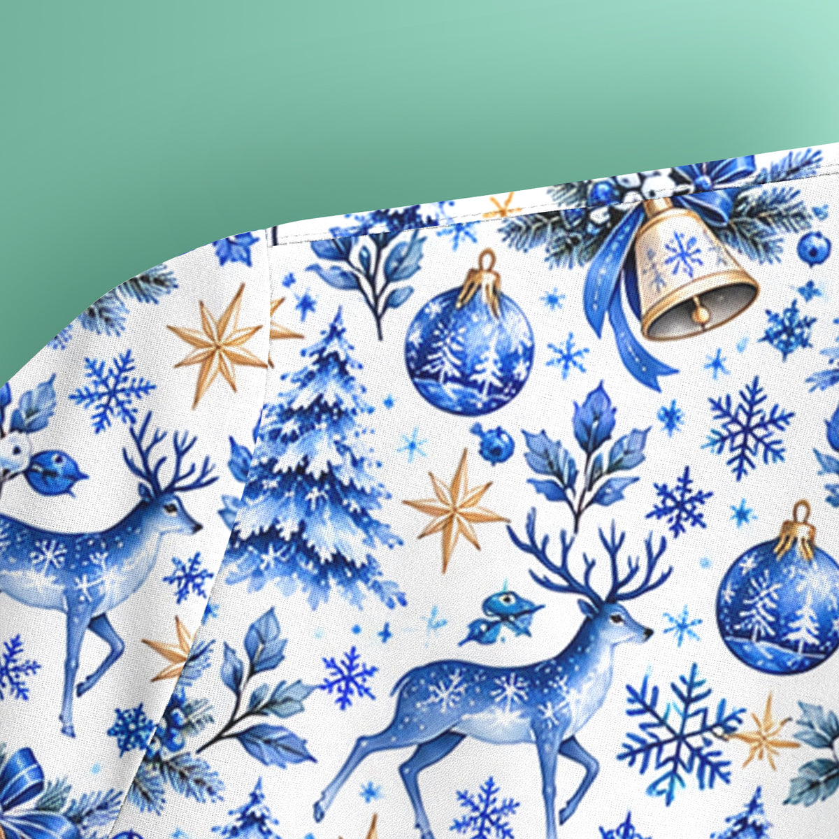 Blue Christmas Reindeer And Winter Trees Scrub Top, Comfortable Scrubs for Nurses