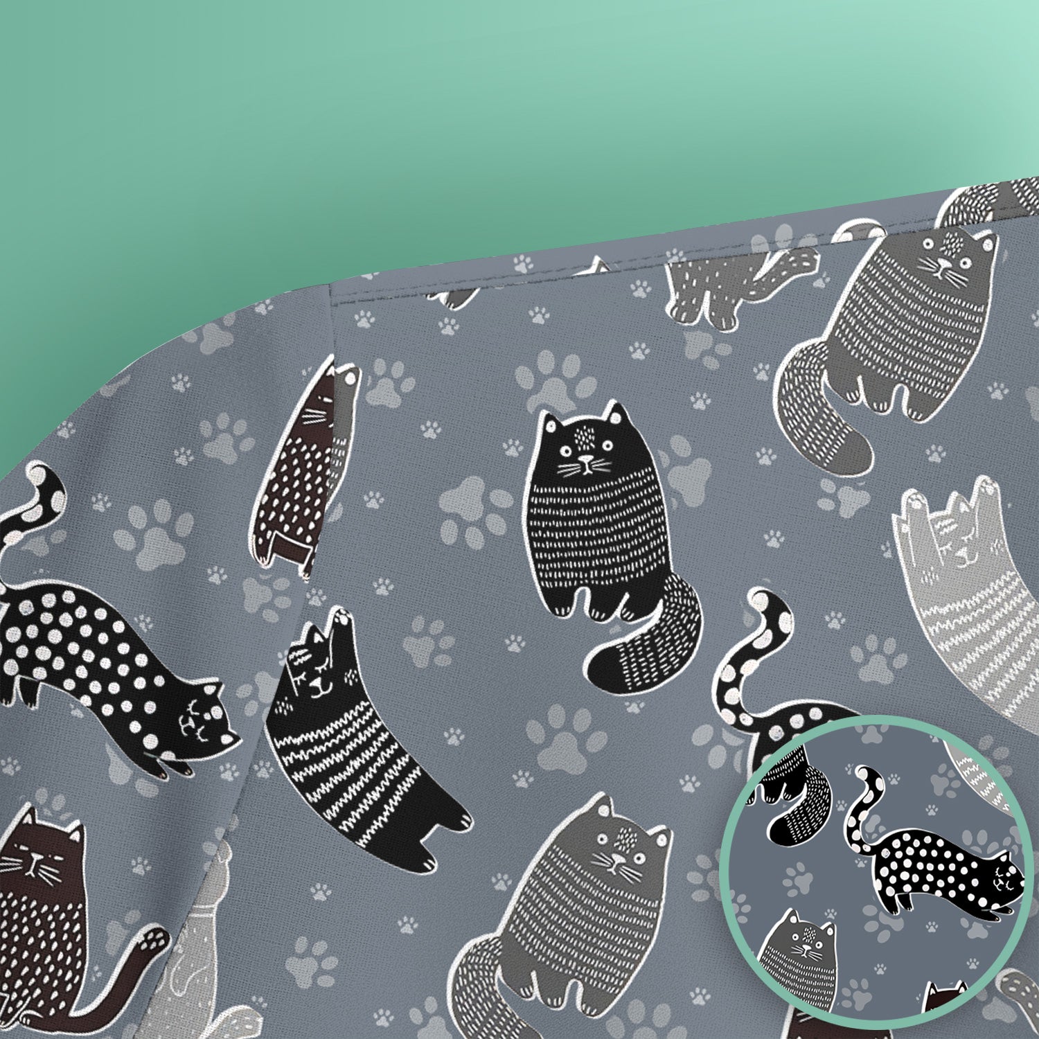 Cute Cat and Paw Print Pattern Scrub Top, Breathable Fabrics Nursing Uniform