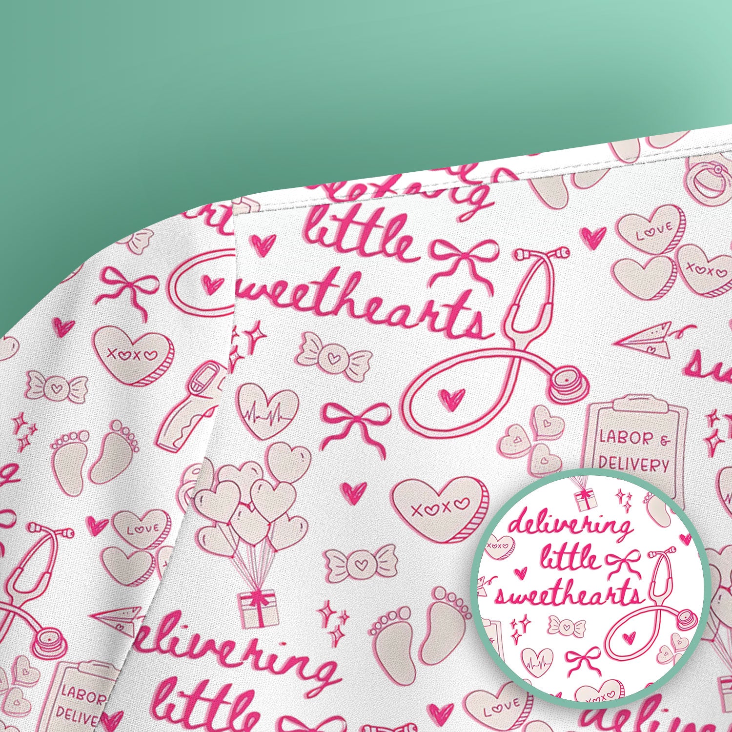 Valentine Labor And Delivery Scrub Top, XOXO Pattern Scrub Shirt, Breathable Fabrics Nursing Uniform For Women