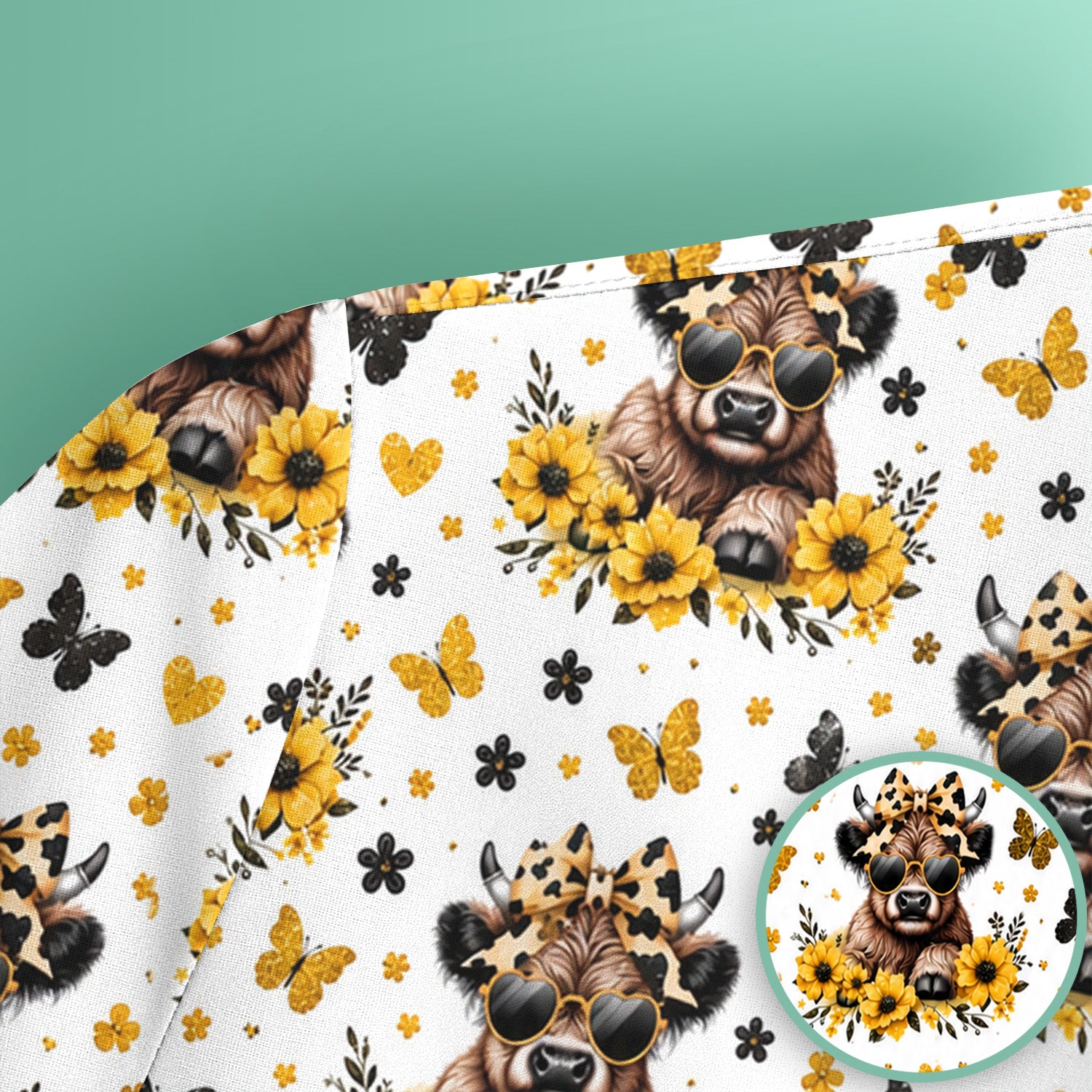 Cow With Sunflower Bow Pattern Scrub Top, Comfortable Scrubs for Nurses