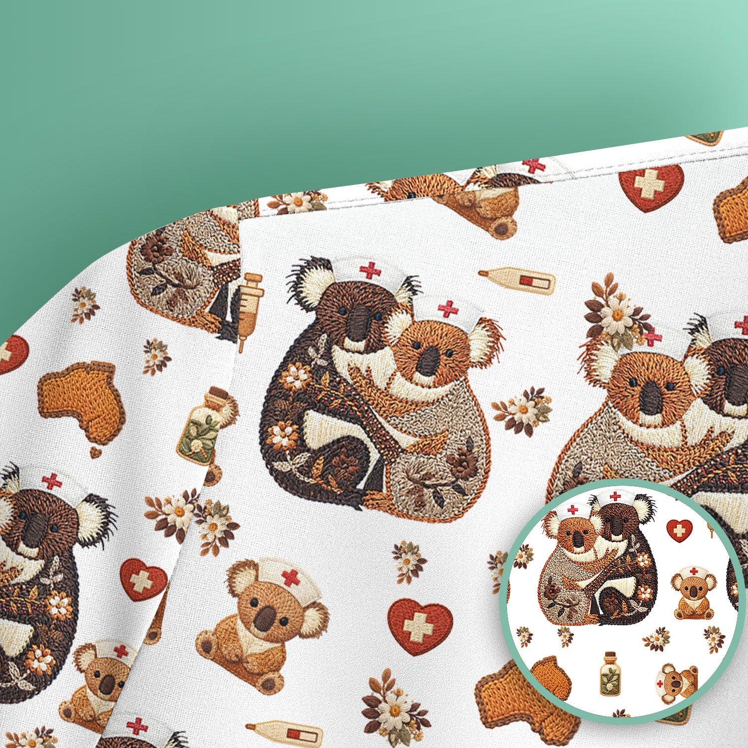 Cute Cartoon Koala Valentine Nurse Design Scrub Top, Breathable Fabrics Nursing Uniform