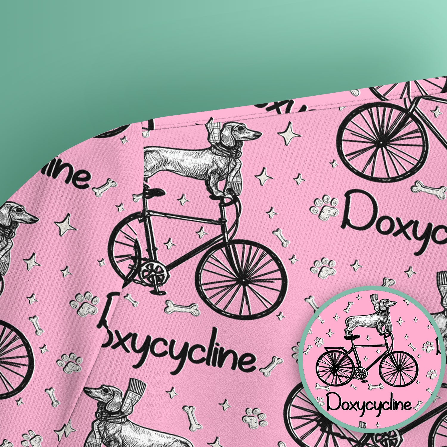 Funny Doxycycline Dog Bicycle Print Scrub Top, Comfortable Scrubs for Nurses