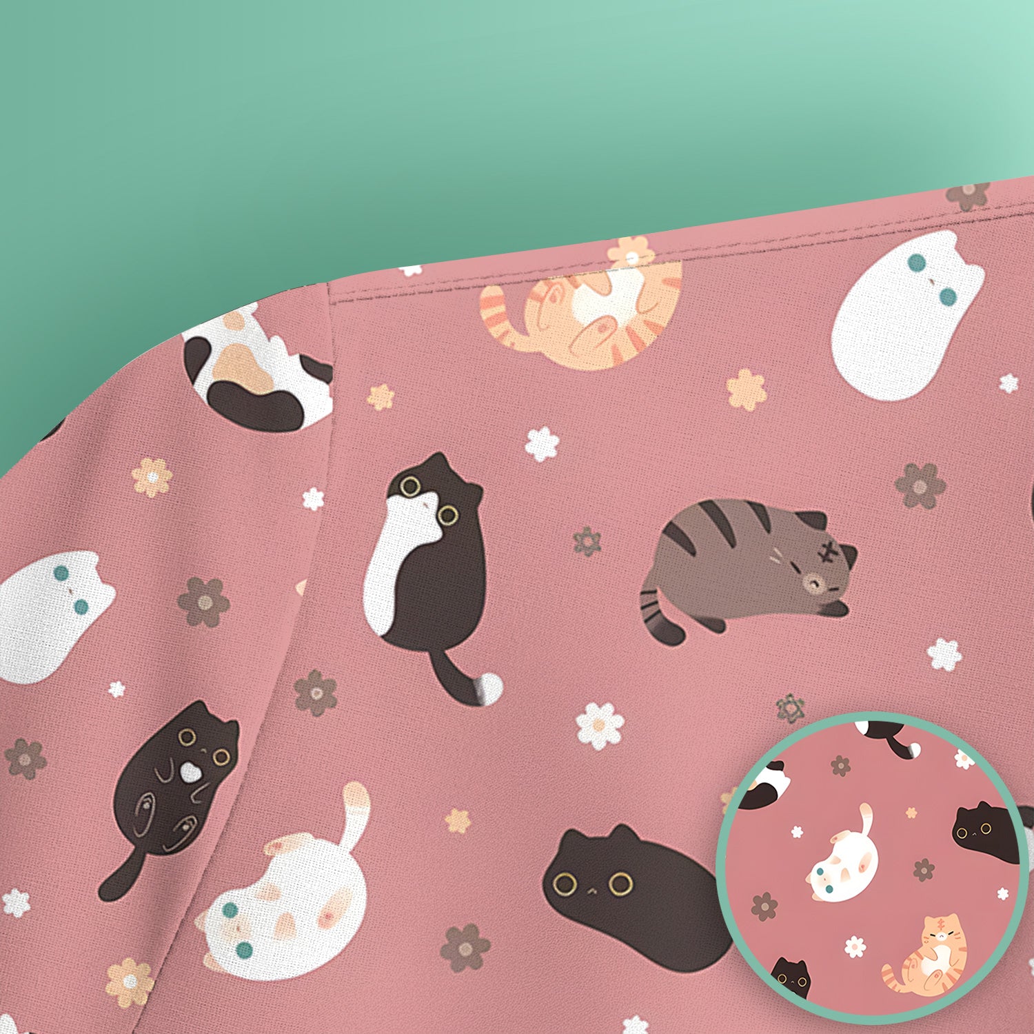 Adorable Kitty Nurse Pattern Scrub Top, Comfortable Scrubs for Nurses
