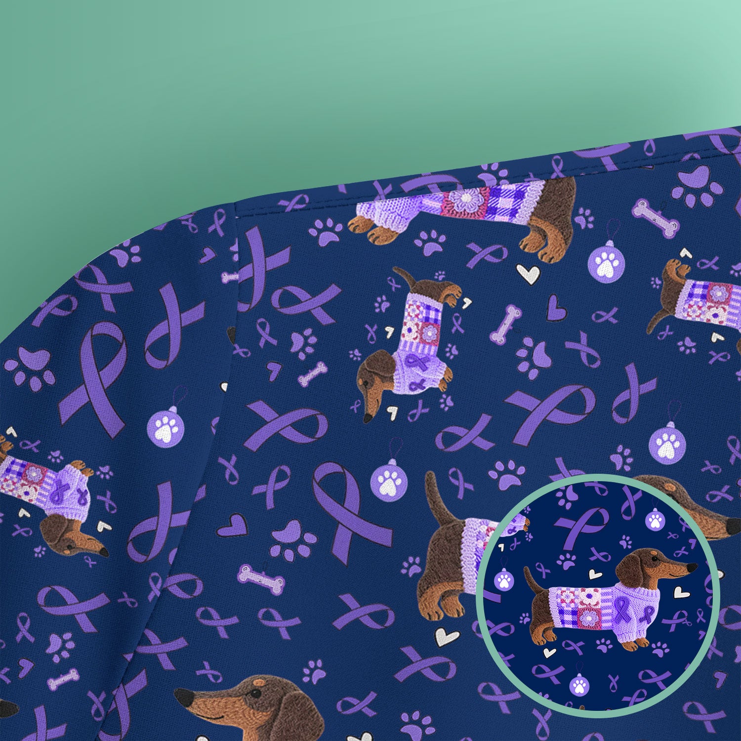 Wiener Dog Purple Ribbon Cancer Awareness Scrub - Breathable Fabrics Nursing Uniform - Comfortable Scrubs for Nurses