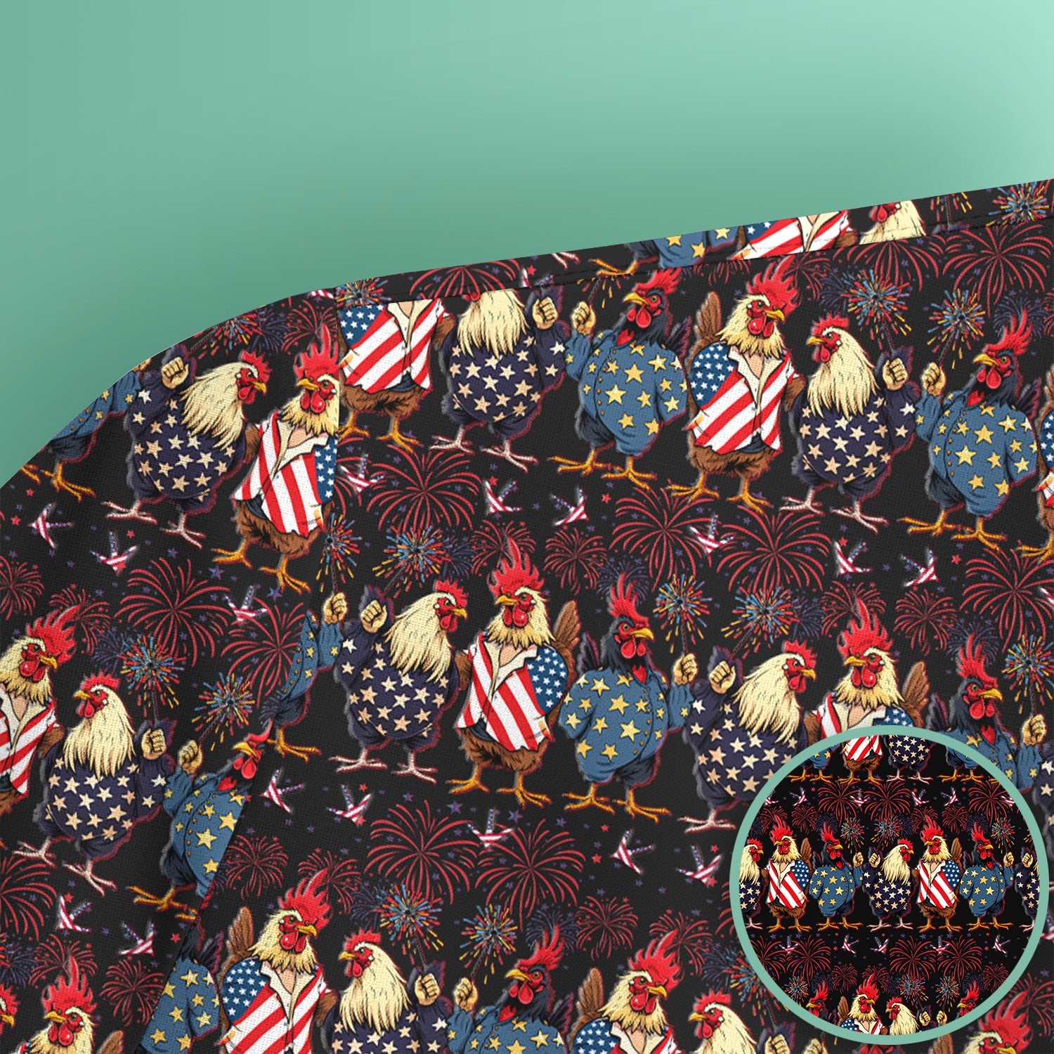 Patriotic Rooster Fireworks Pattern Scrub Top, Comfortable Scrubs for Nurses
