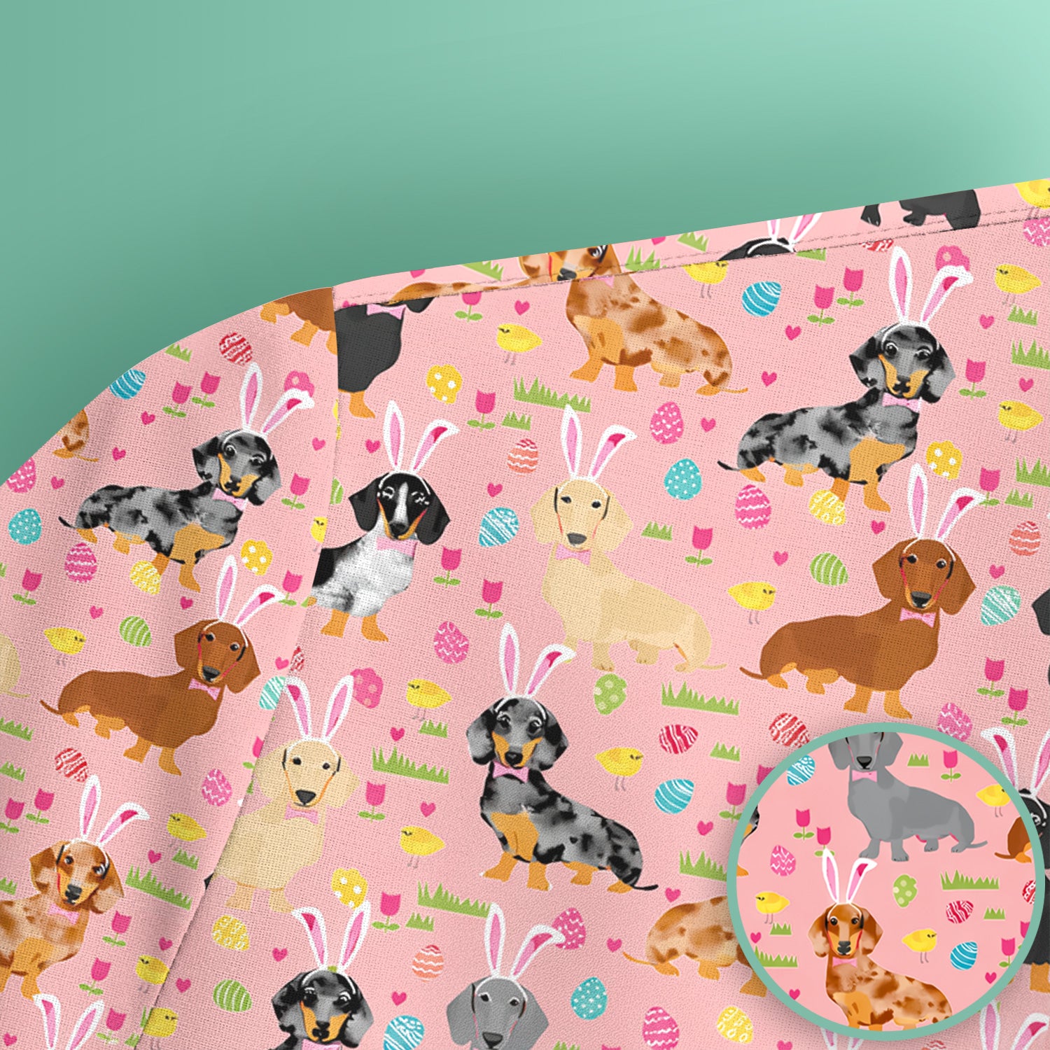 Easter Dachshund Dog Pattern Scrub Top, Comfortable Scrubs for Nurses