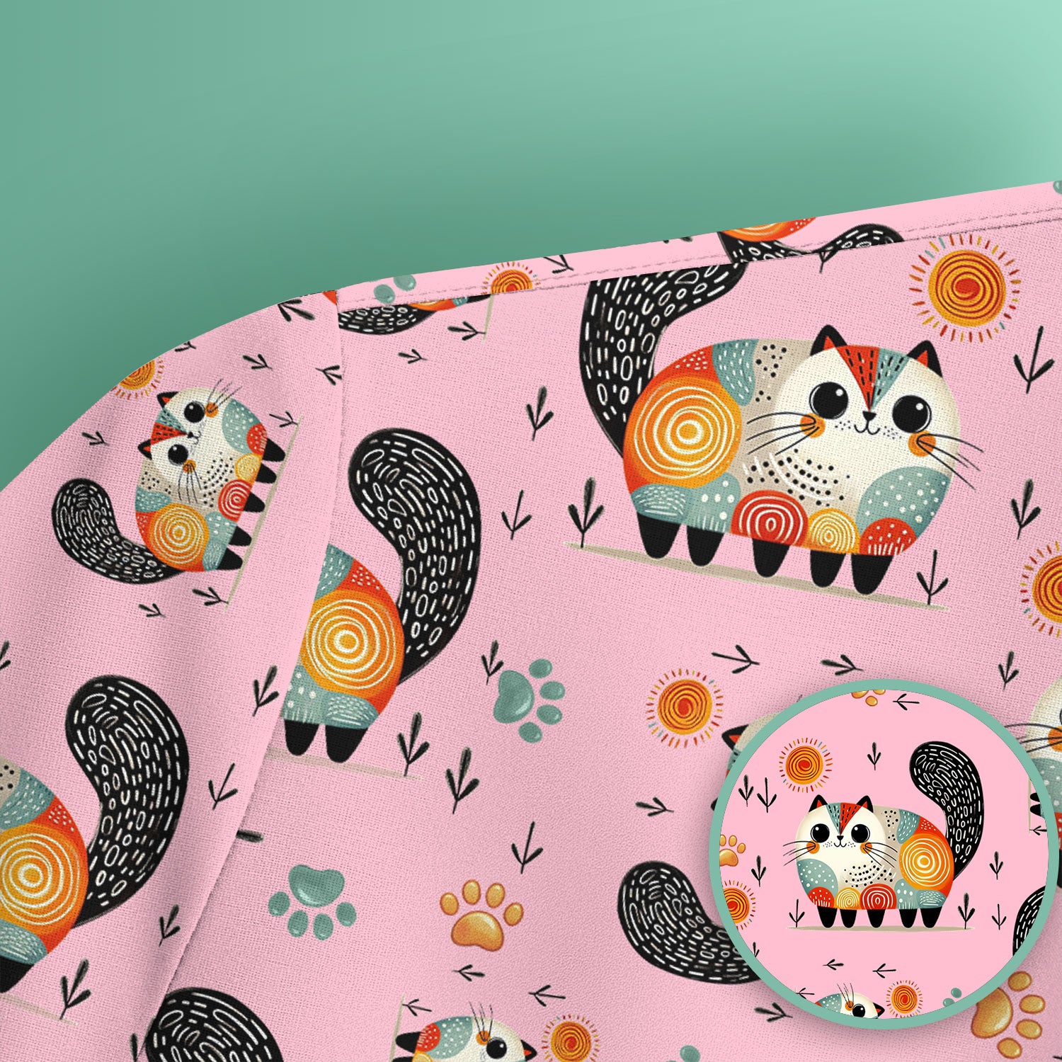 Playful Cat Illustration Nurse Scrub Top, Comfortable Scrubs for Nurses