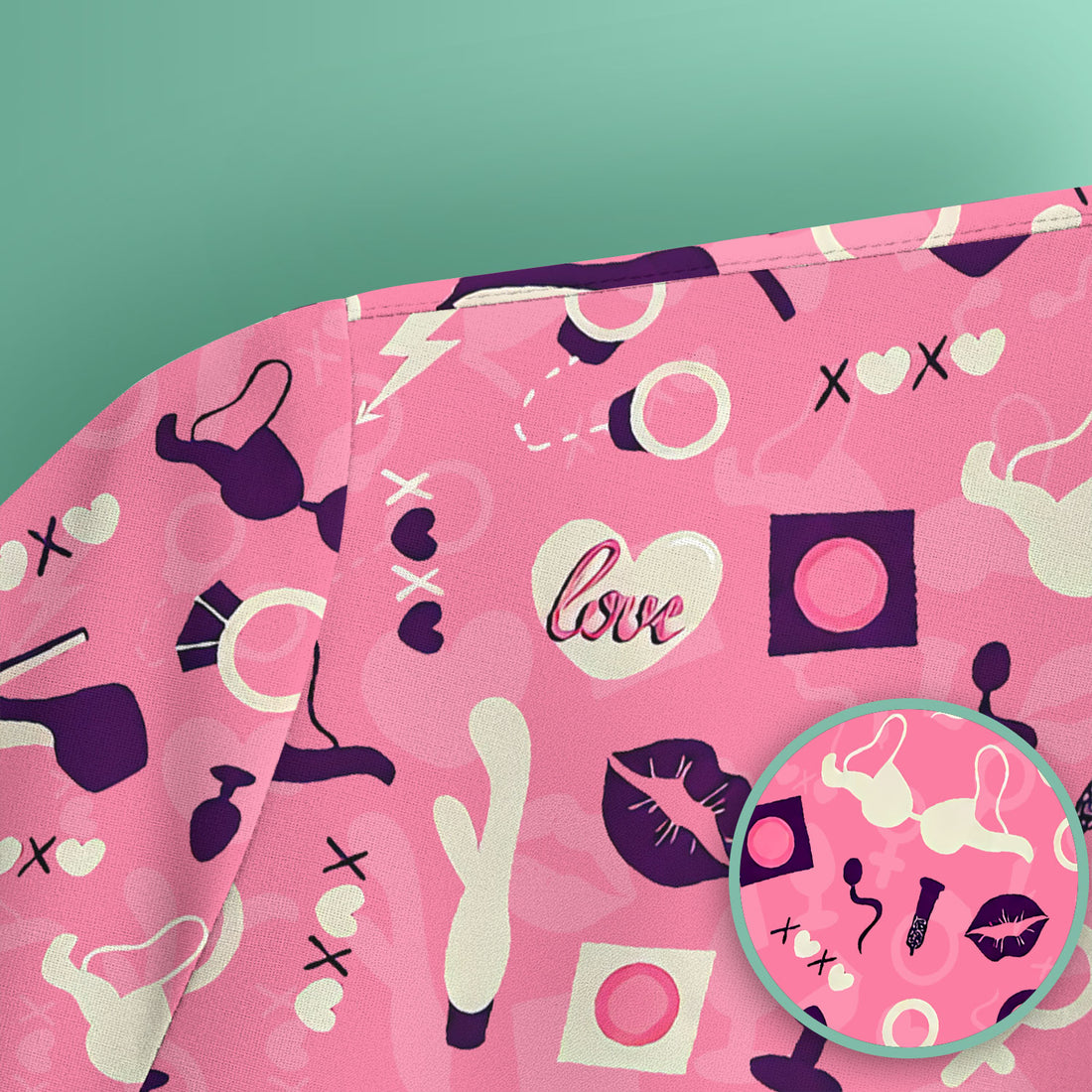 Valentine Pattern Nurse Scrub Top, Pink Love Nurse Shirt, Breathable Fabrics Nursing Uniform