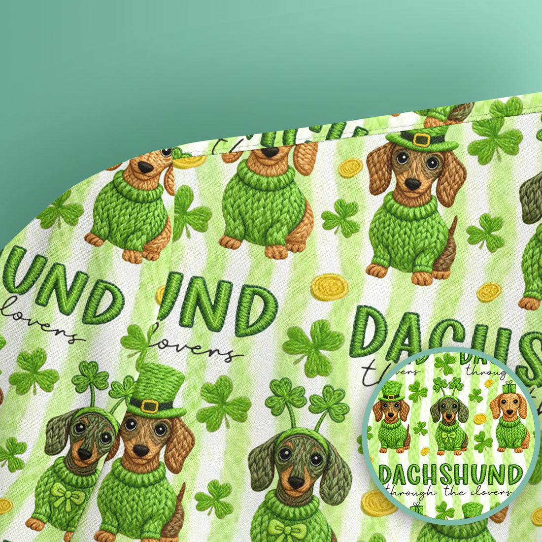 Wiener Dog St. Patrick’s Day Scrub Top, Shamrock Dachshund Pattern Nurse Shirt, Breathable Fabrics Nursing Uniform