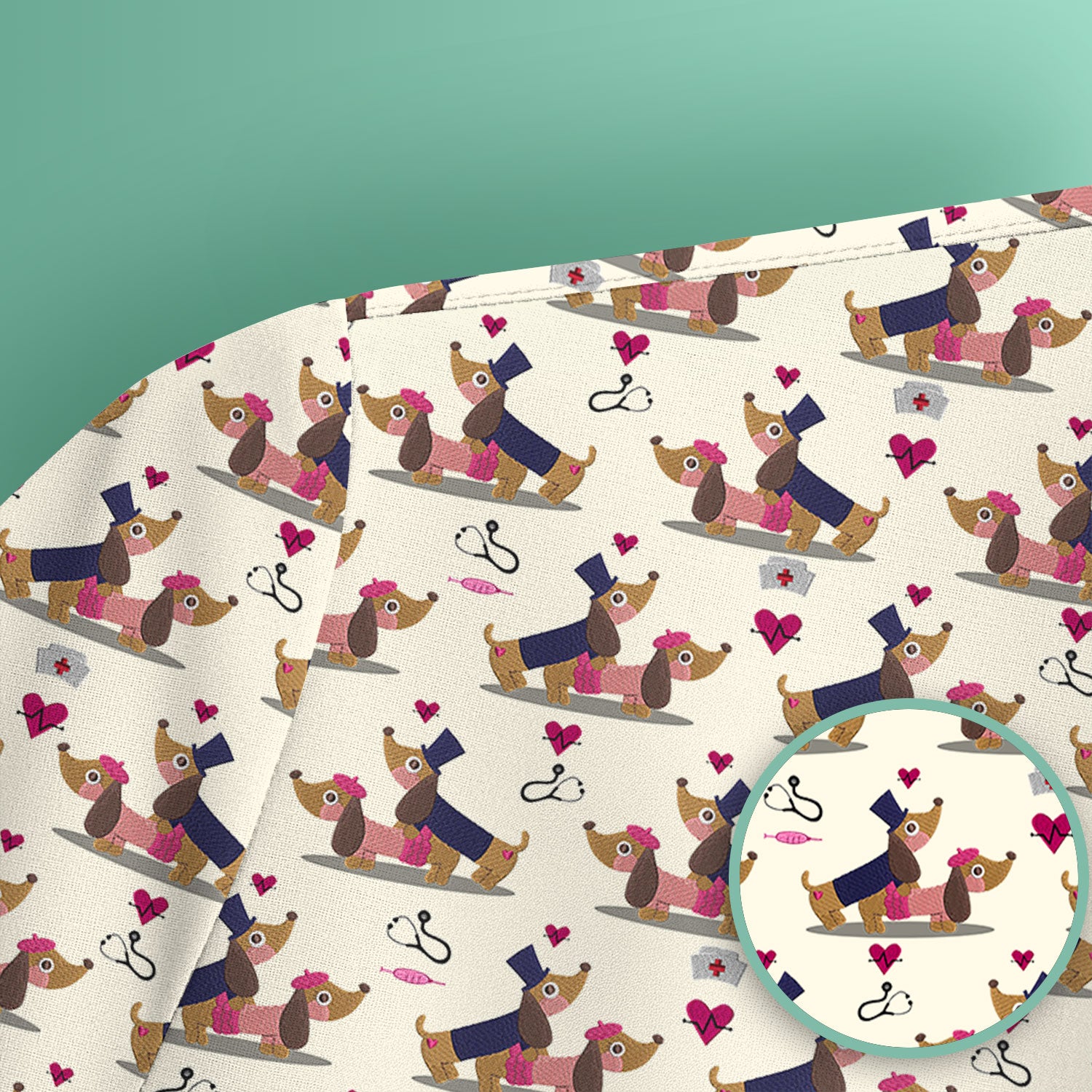 Funny Dachshund Couple Valentine Scrub Top - Nursing Gift for Women