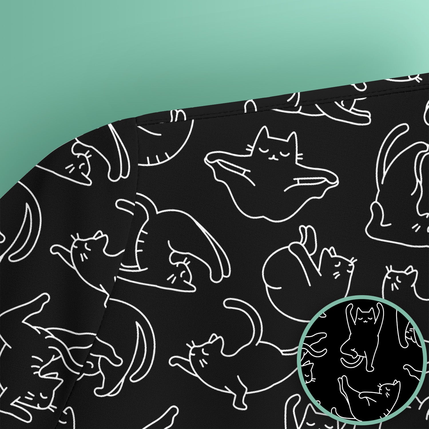Cute Cat Outline Playing Pattern Scrub Top, Colorful Gothic Nurse Scrubs Uniform
