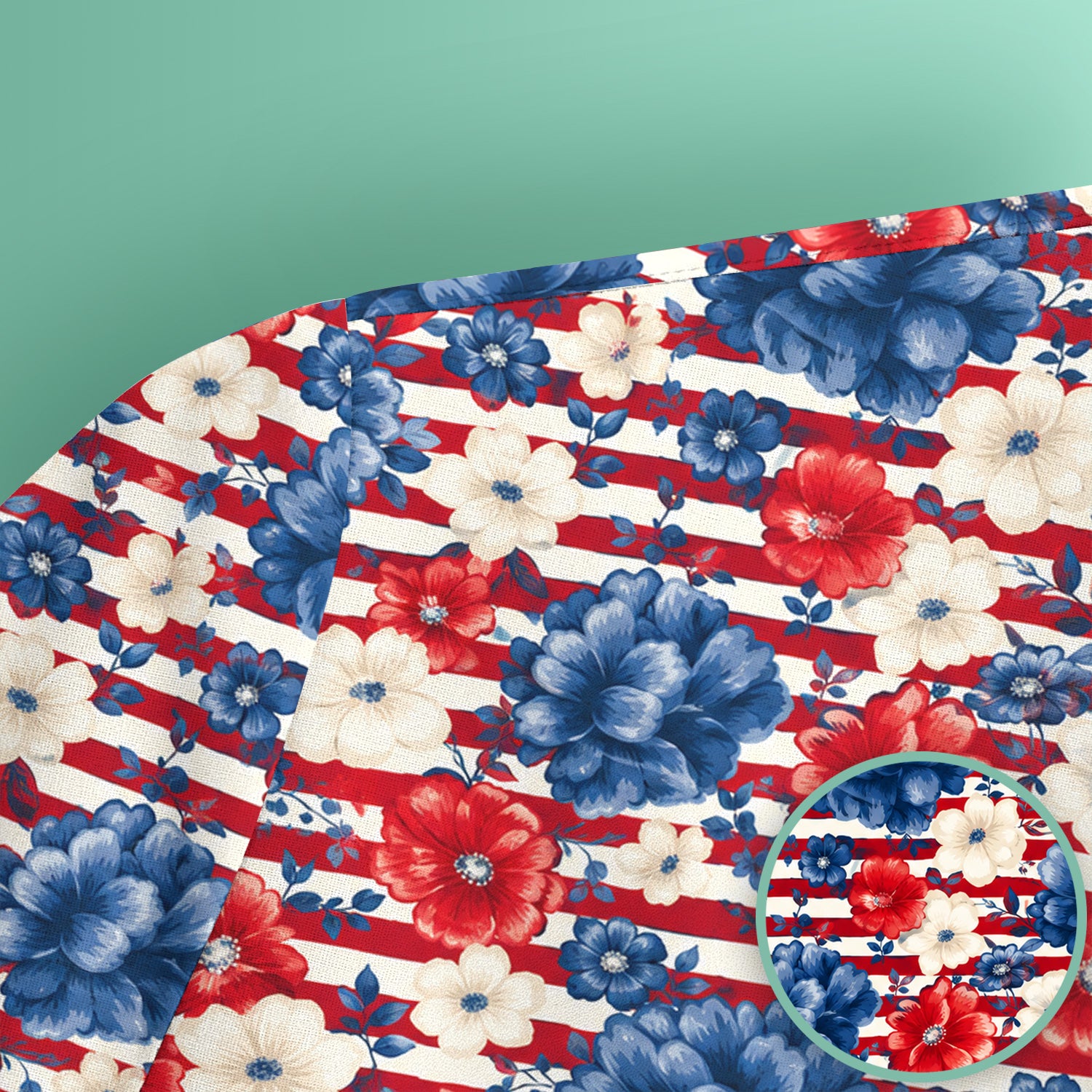 Patriotic Nurse Floral Stripe Pattern Scrub Top, Comfortable Scrubs for Nurses