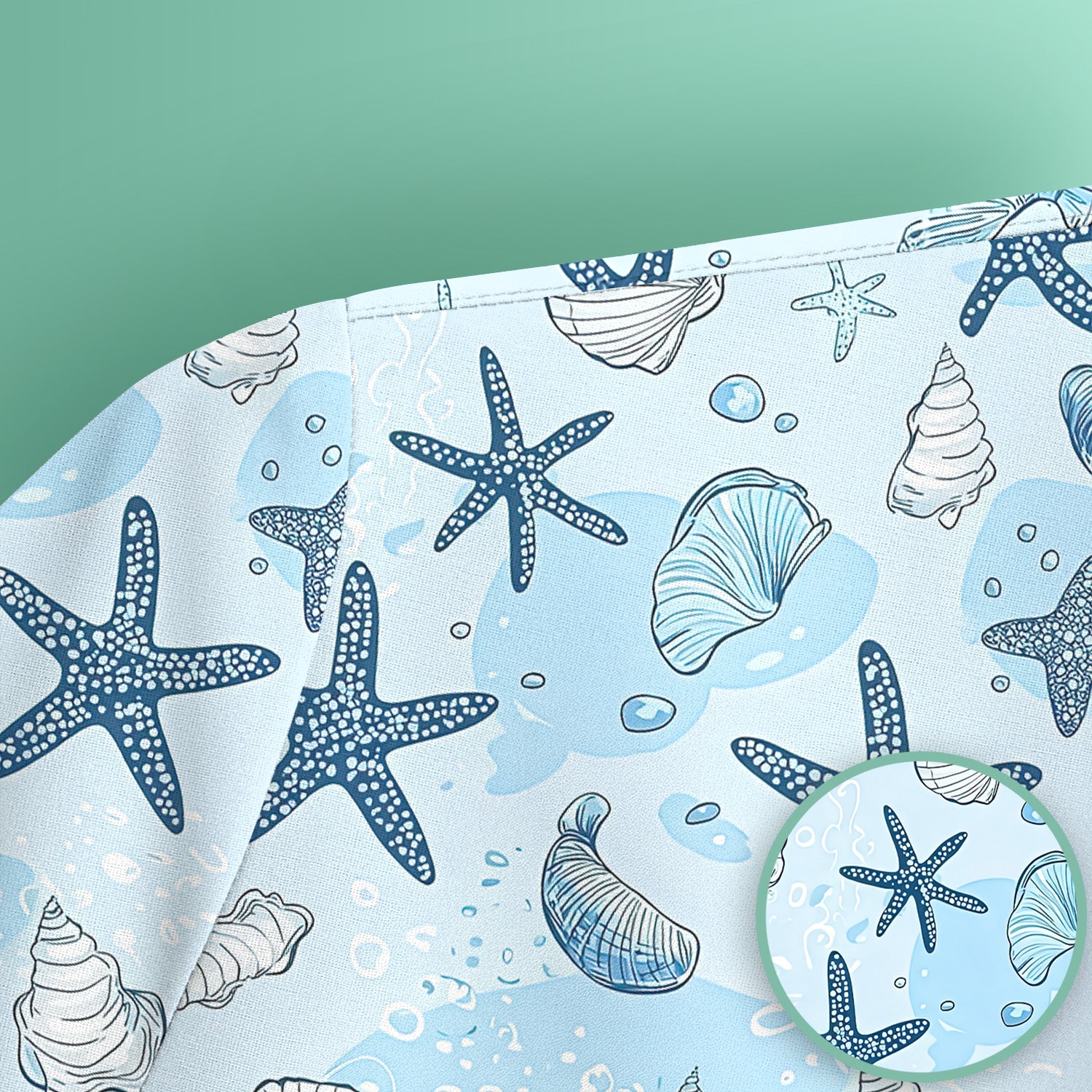 Ocean Shell And Starfish Print Scrub Top, Breathable Fabrics Nursing Uniform