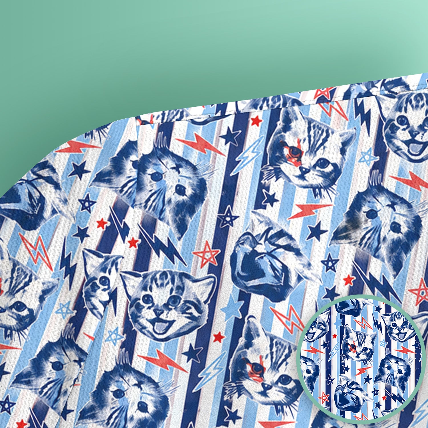 Cute Cat Faces With Lightning Print Scrub Top, Comfortable Scrubs for Nurses