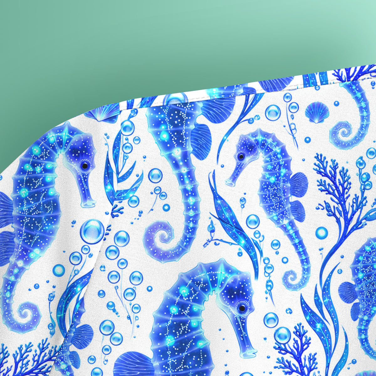 Blue Ocean Seahorse Pattern Scrub Top, Comfortable Scrubs for Nurses