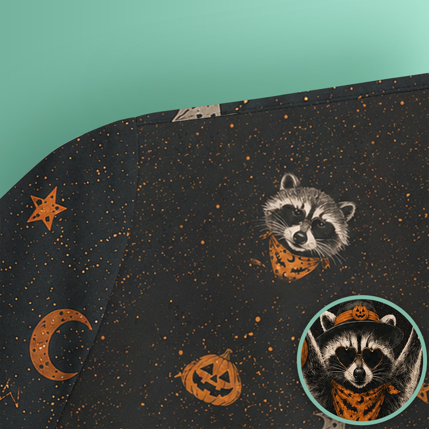 Ghost Pumpkin Raccoon Pattern Scrub Top, Comfortable Scrubs for Nurses