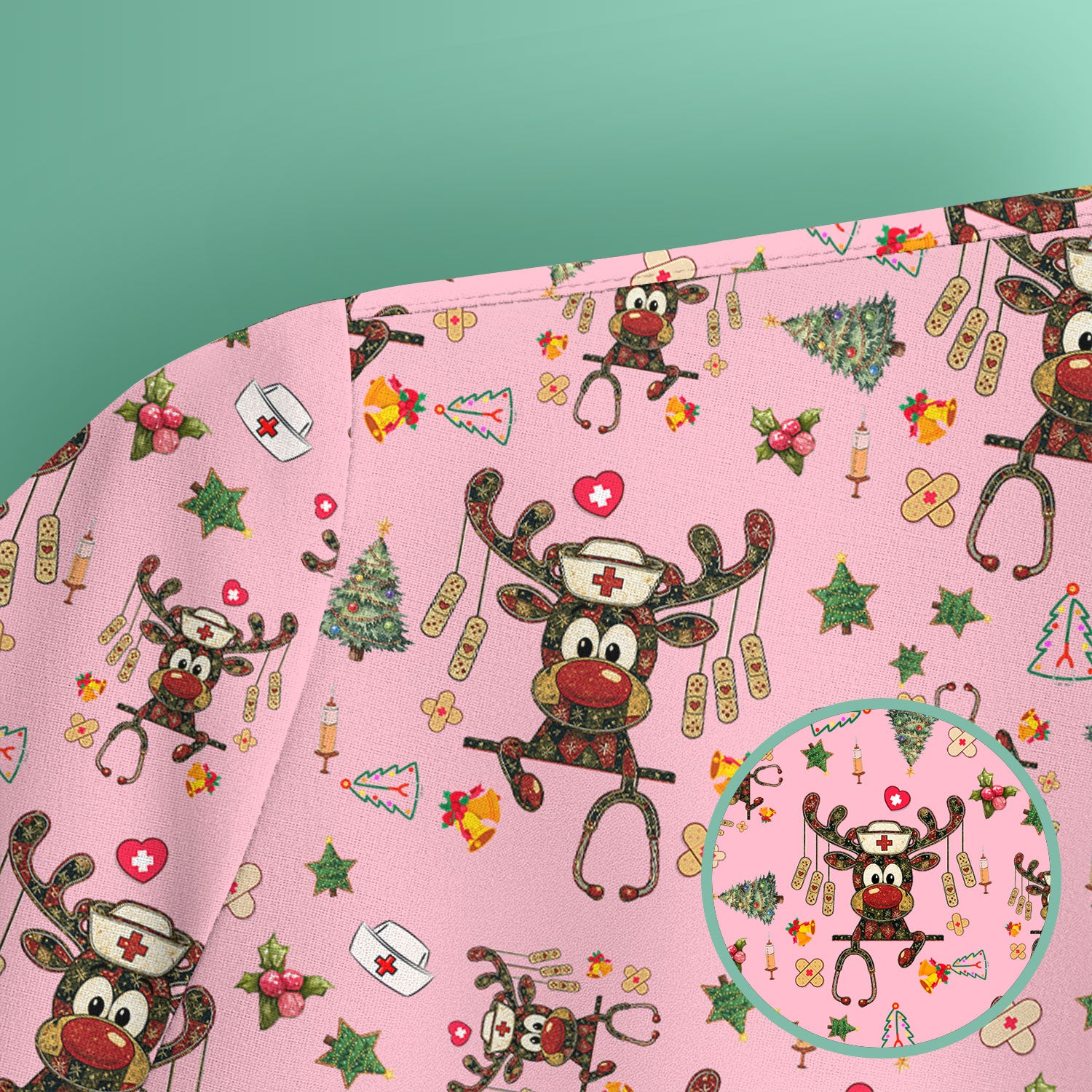 Reindeer Christmas Nurse Scrub Top - Funny Holiday Scrub Shirt - Cute Medical Uniform for Women RN LPN CNA Gift