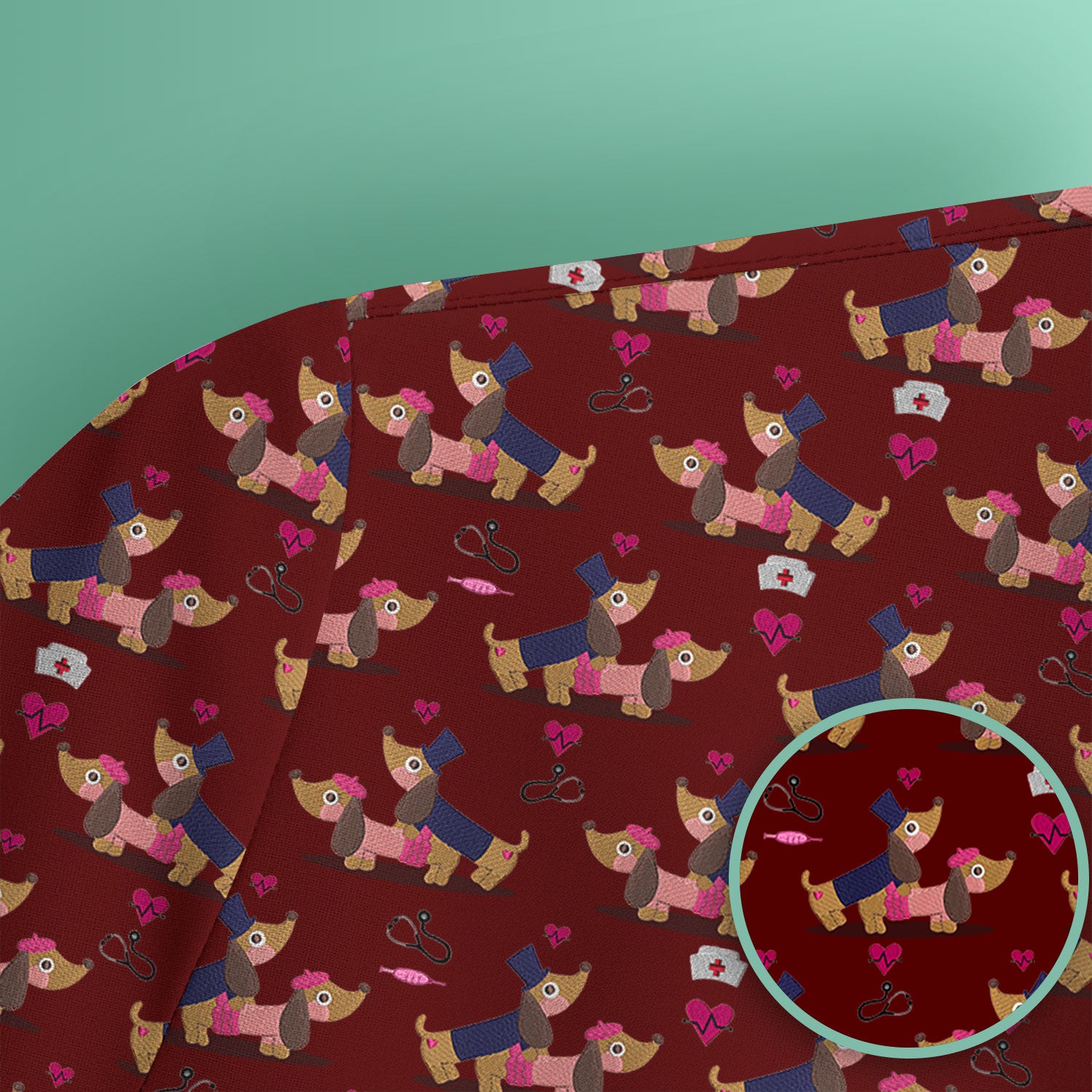 Valentine Dachshund Couple Scrub Set - Funny Nursing Gift for Women