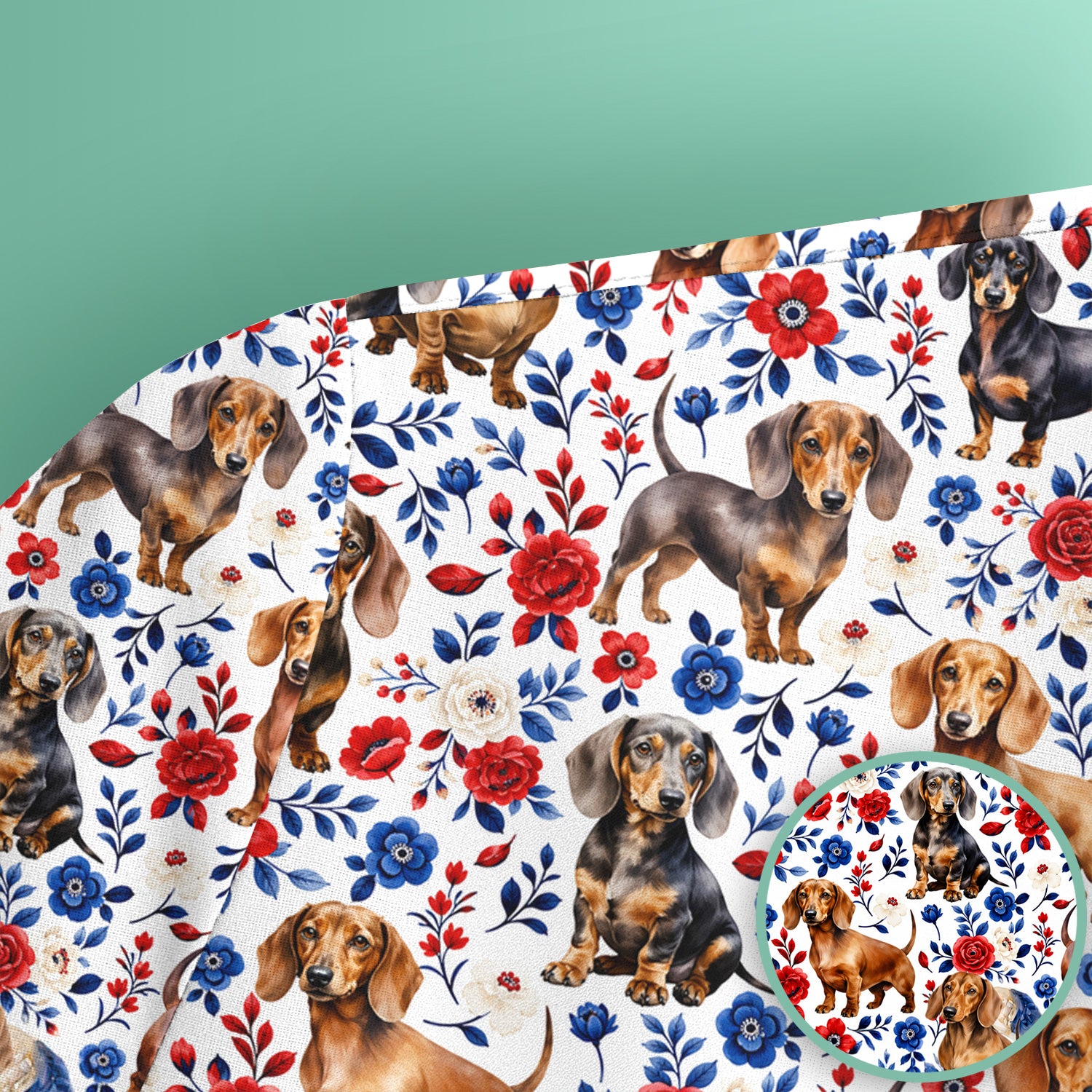 Floral Dachshund Nurse Scrub Top for RN, CNA, Veterinary Staff, Dog Lover Uniform