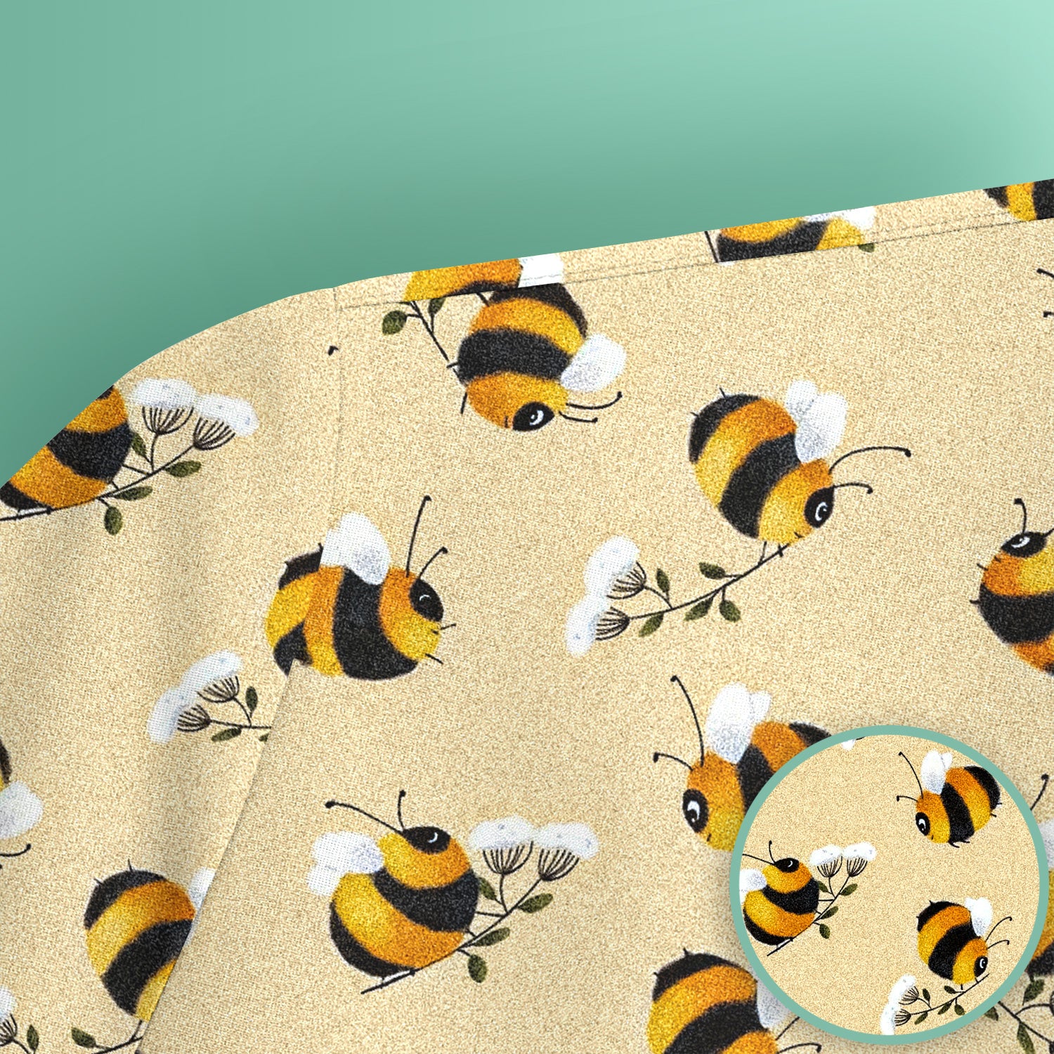 Cute Bumble Bee Blossom Pattern Scrub Top, Comfortable Scrubs for Nurses