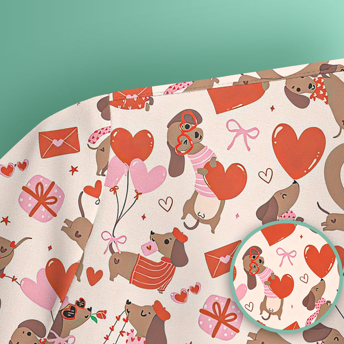 Cute Dachshund Valentine Medical Pattern Scrub Top, Breathable Fabrics Nursing Uniform