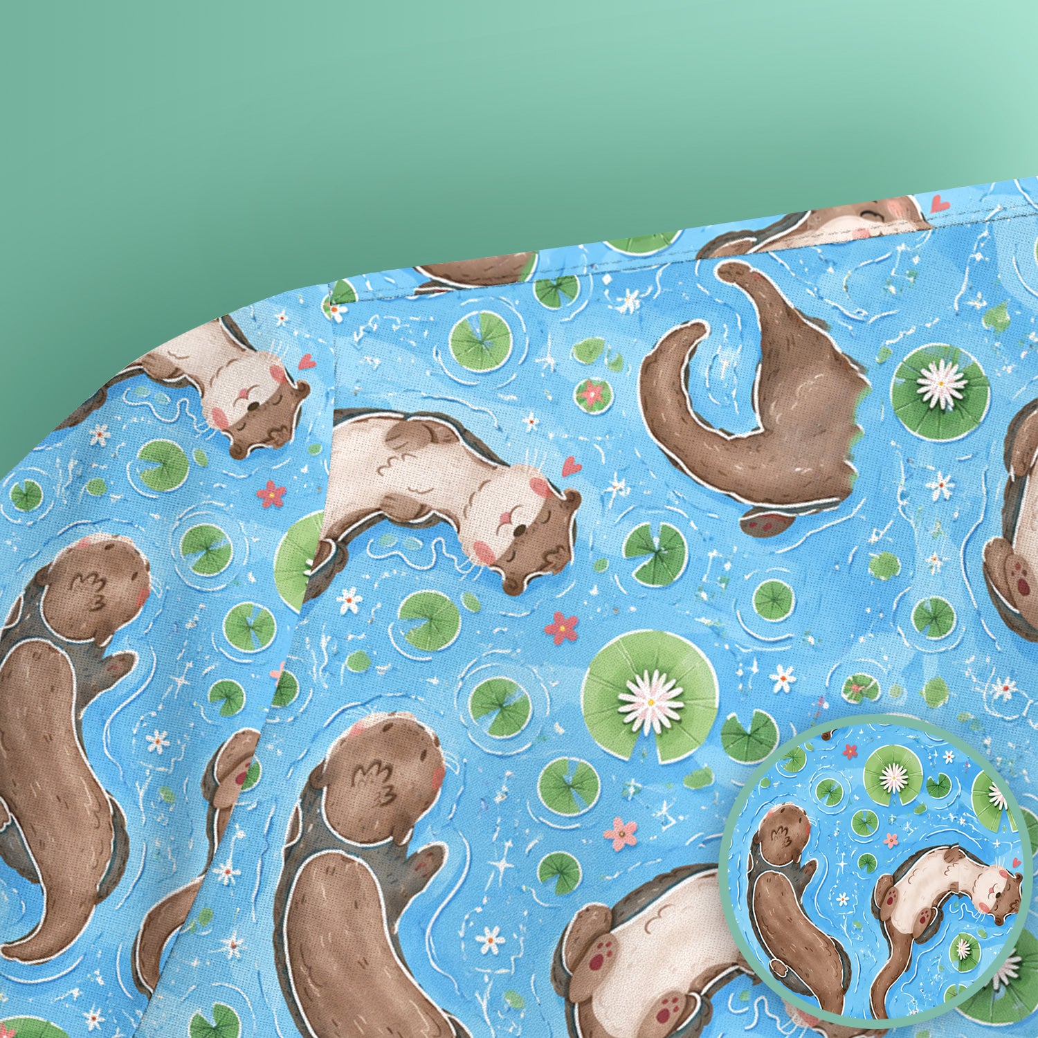 Cute Otter Lily Pond Nurse Print Scrub Top, Comfortable Scrubs for Nurses