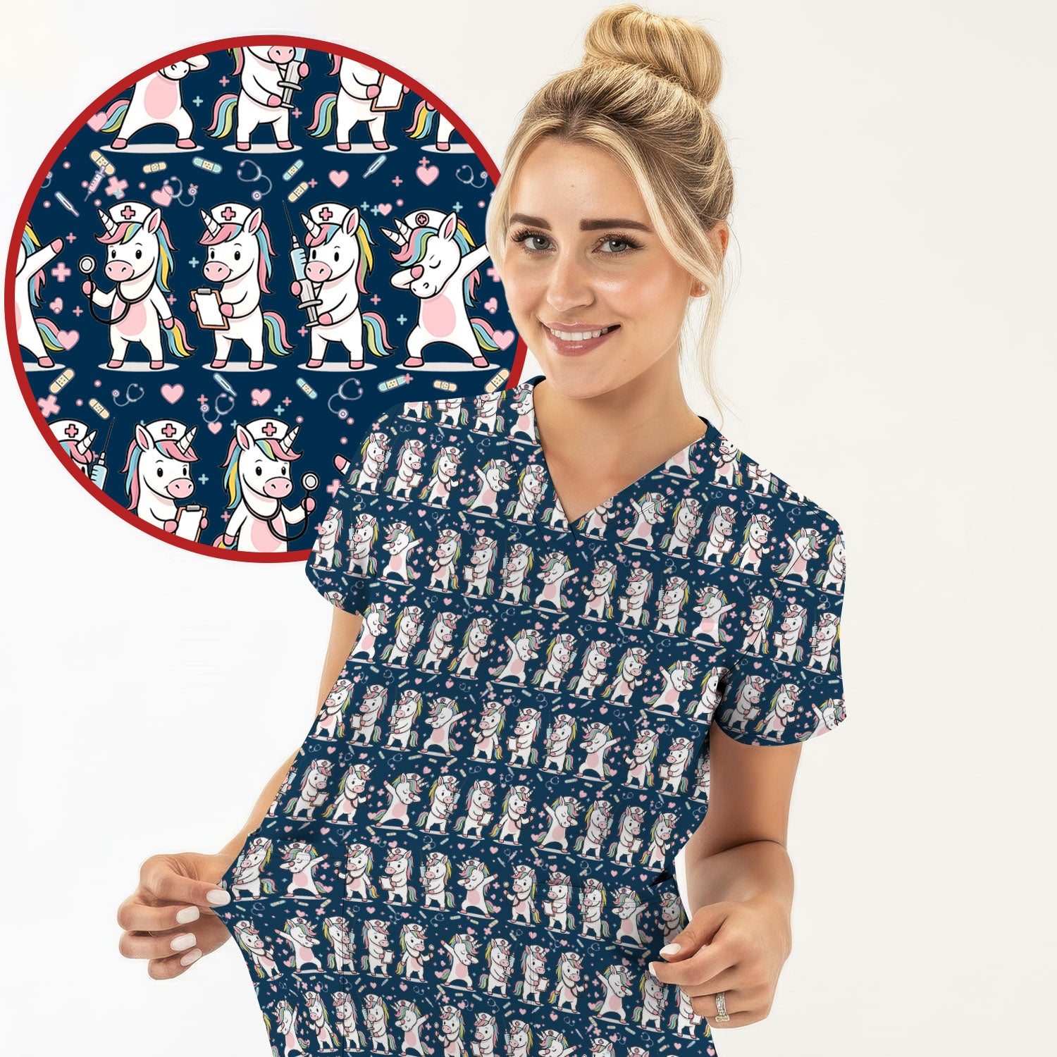 Cute Unicorn Nurse Scrub Top, Playful Medical Cartoon Nursing Shirt, Breathable Fabrics Nurse Uniform
