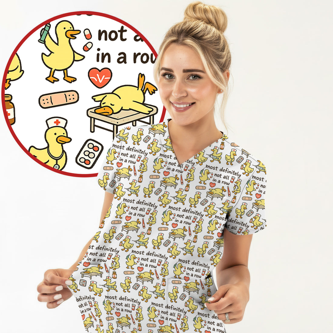 Funny Nurse Duck Medical Humor Pattern Scrub Top, Comfortable Scrubs for Nurses