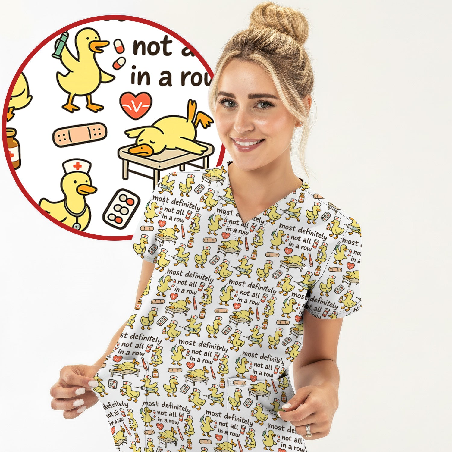 Funny Nurse Duck Medical Humor Pattern Scrub Top, Comfortable Scrubs for Nurses