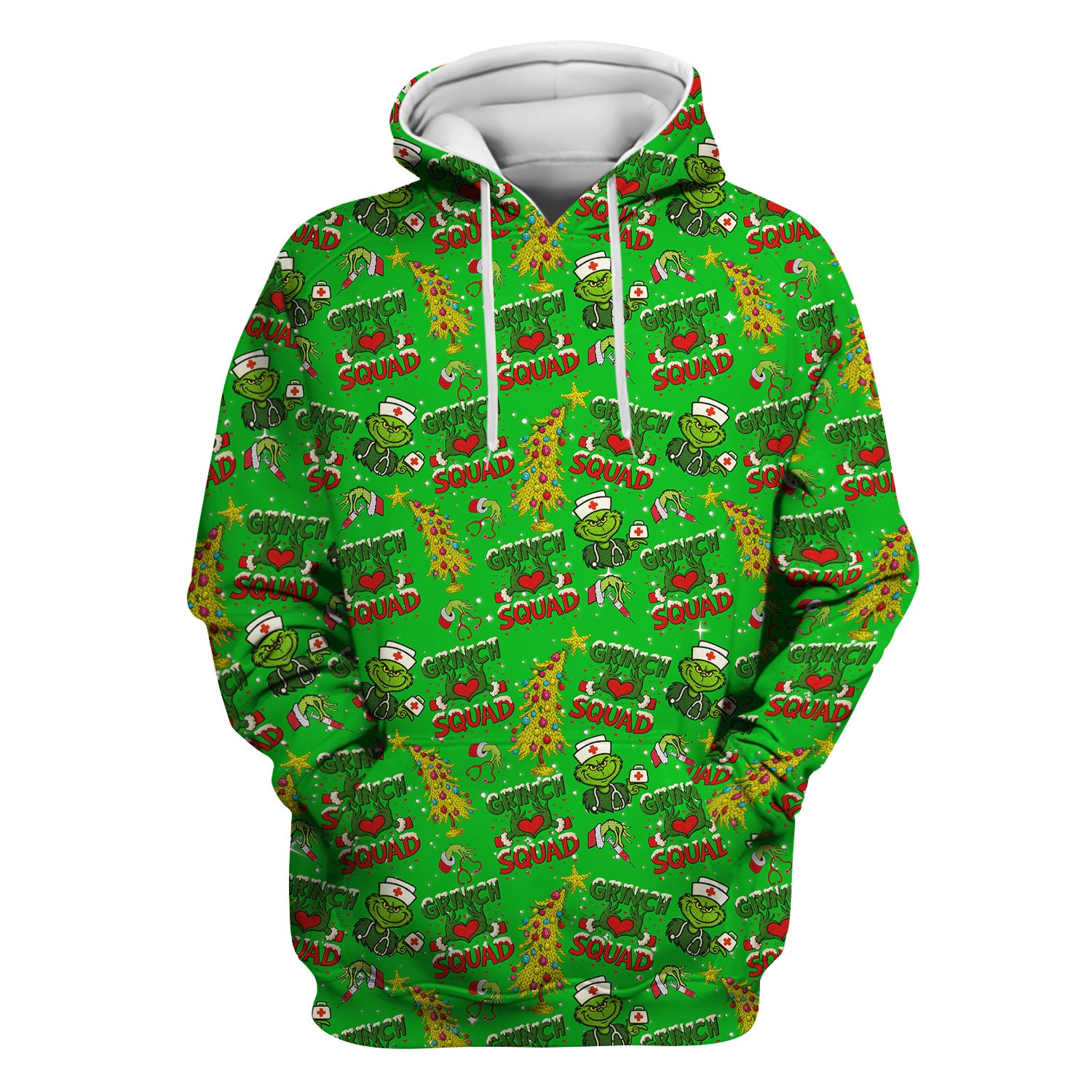 Grinch Squad Christmas Scrub Shirt - Funny Holiday Scrub Top for Nurses - Multi Color Nursing Work Shirt with Pockets