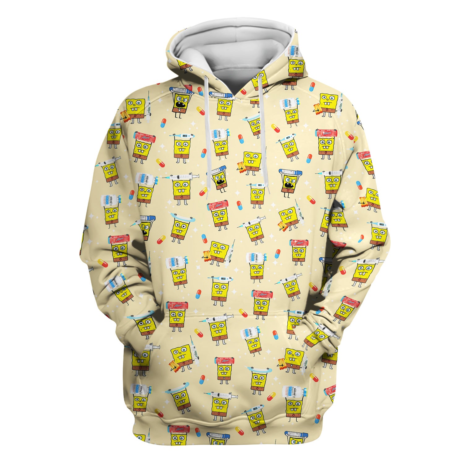 Cartoon Character Scrub Top - All-Over Print Doodle Medical Characters - Gift for RN LPN Healthcare Workers